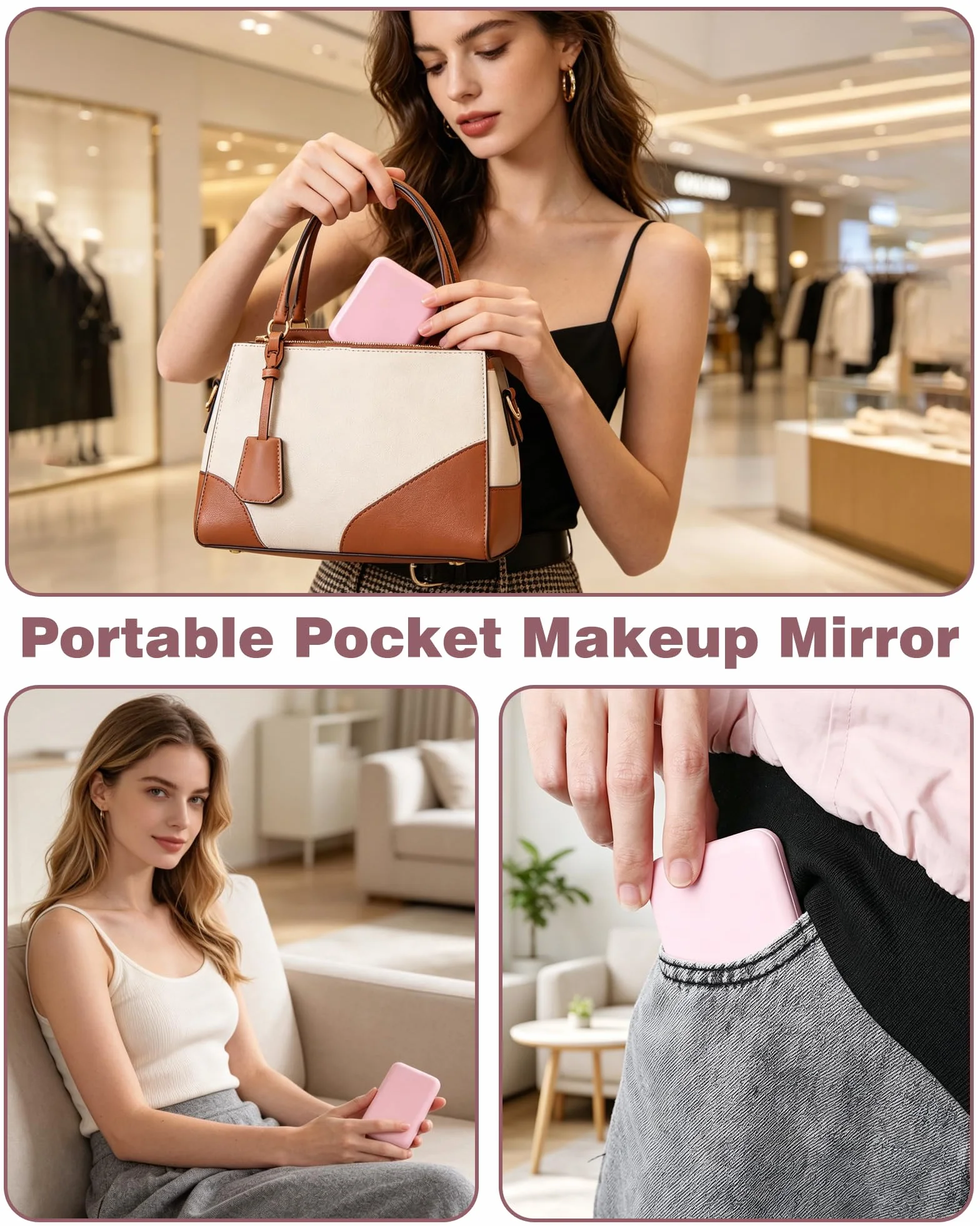 Espejo Maquillaje con Luz LED Plegable Aumento 1x/2x Portátil Rosa