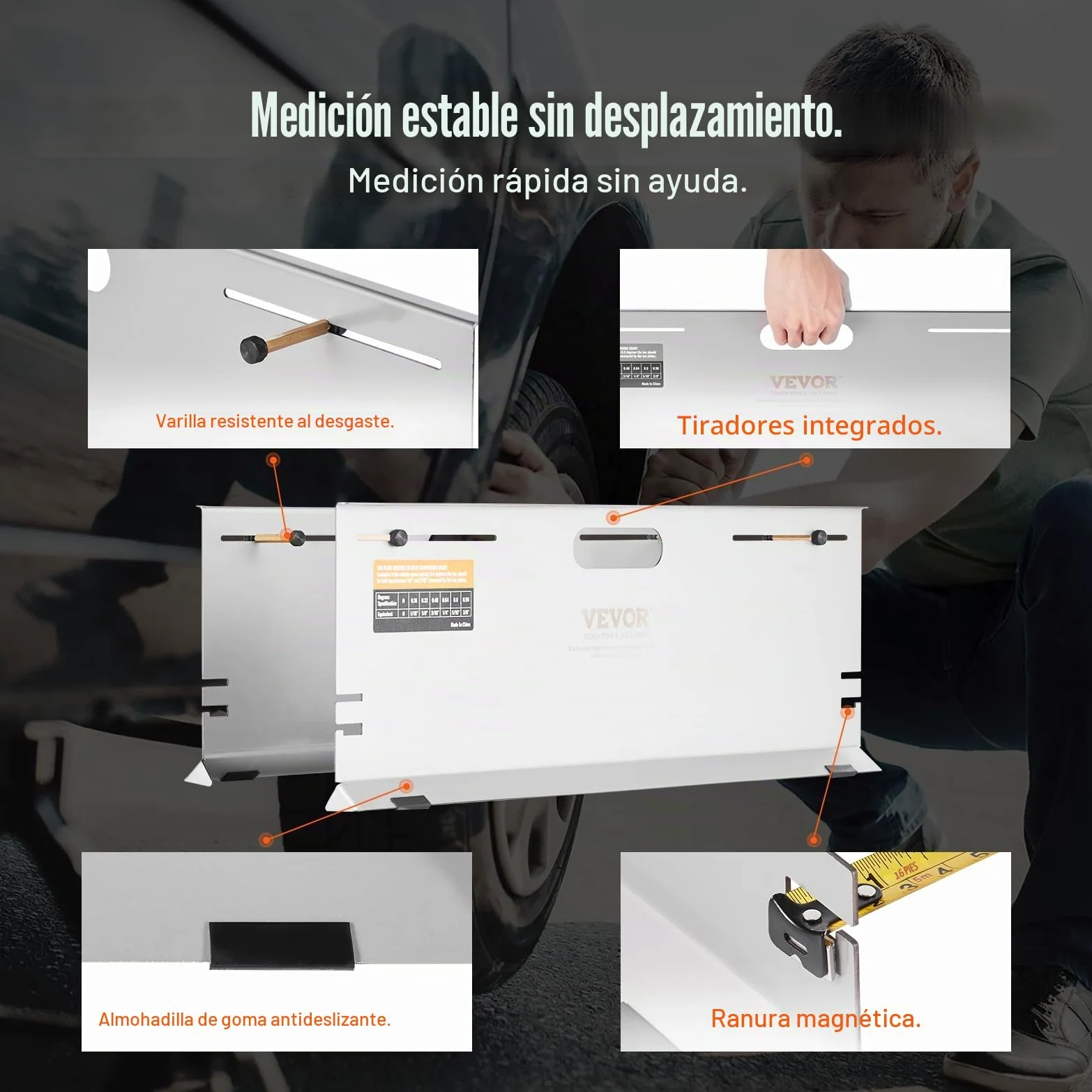 VEVOR Herramienta de alineación de Ruedas, Paquete de 2 Placas de Herramienta de alineación, Placa de Herramienta de medición de ángulo de Punta de Acero Inoxidable, 4 Varillas de alineación