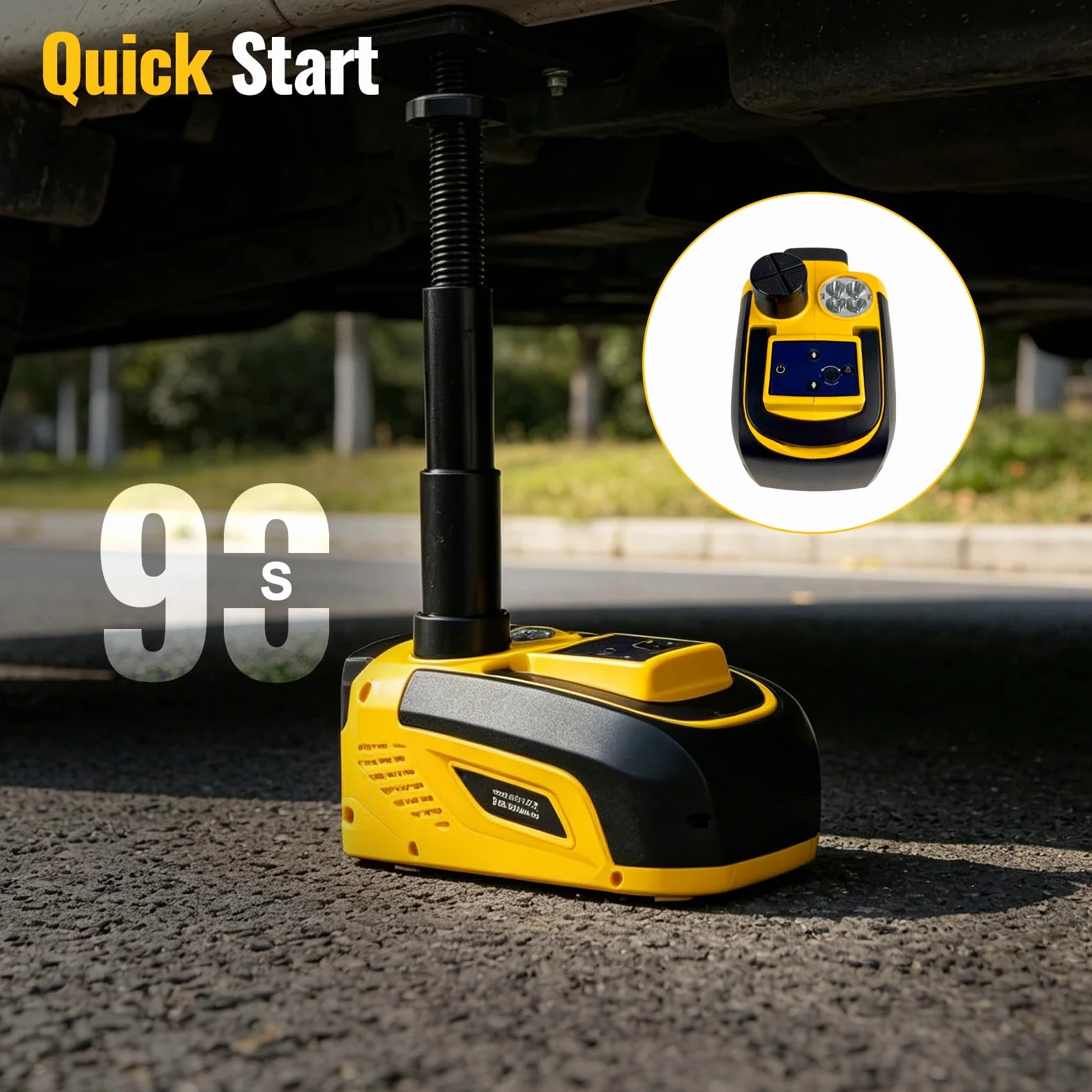 Gato Hidráulico Eléctrico 5T Compatible con Makita 18V Batería, Kit | Elevador Coche Inalámbrico y mando a distancia, Altura 15-45 cm, Herramienta Cambio Rueda para SUV, Todoterreno y Furgoneta