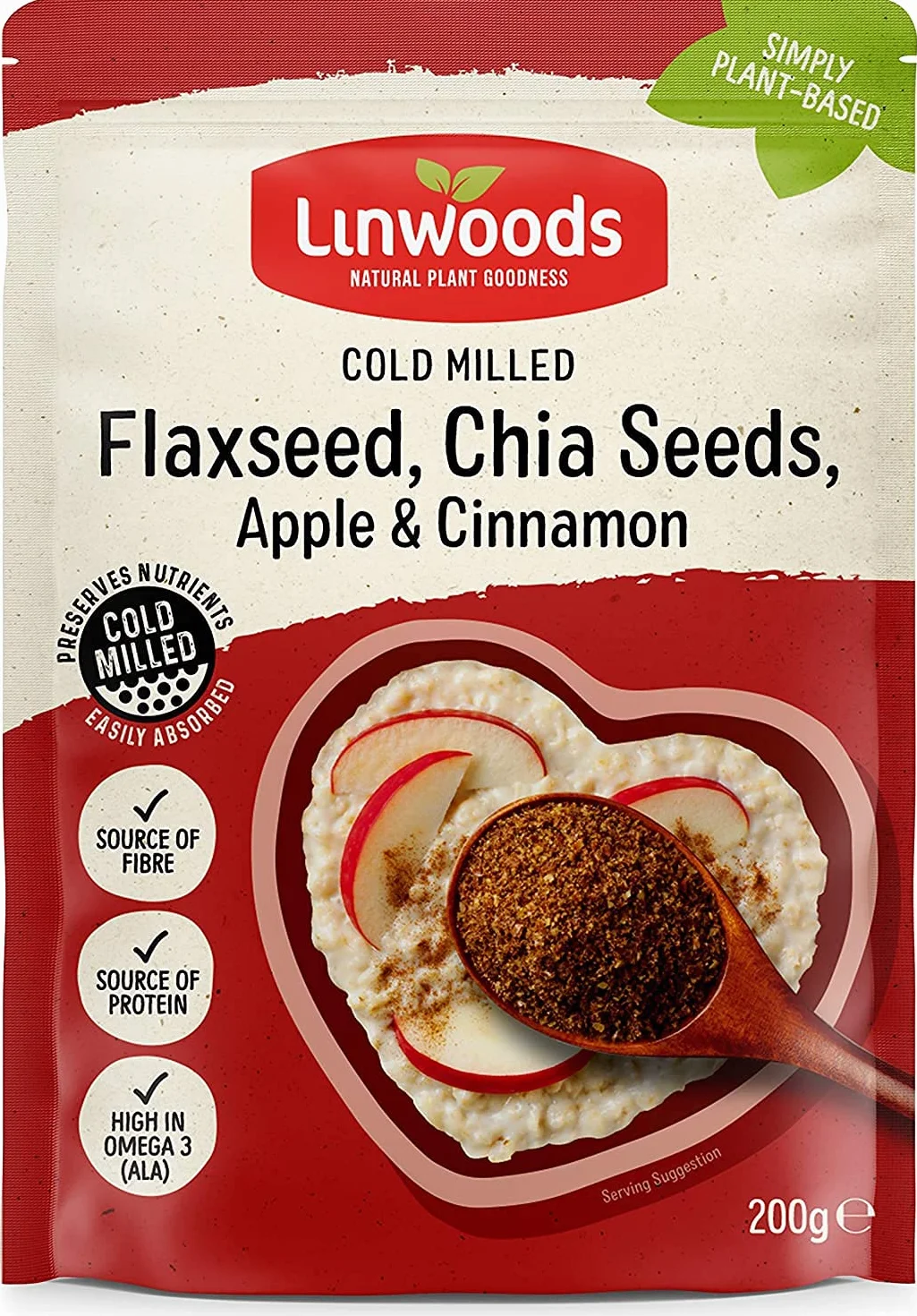 LINWOODS Semillas de lino molido, chia, manzana y canela, paquete de 10