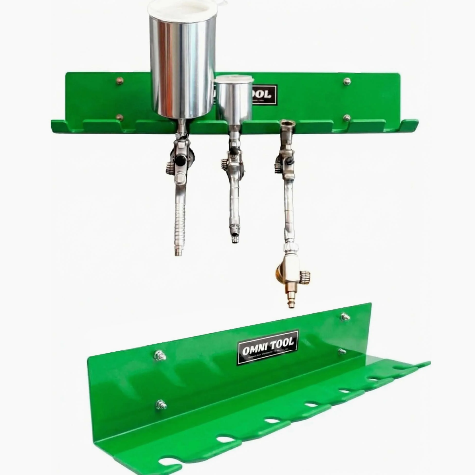 LAUCO Omni Tool - Soporte para pistola de pintura múltiple, soporte para pistola de pintura, capacidad para 7 pistolas sin tazas o 4 pistolas con tazas, diseño estable y sin arañazos (verde, 1 unidad)