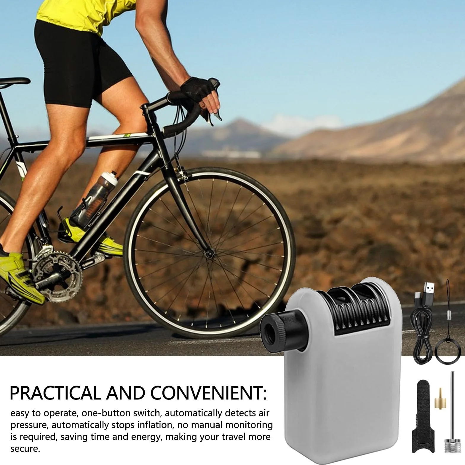 Inflador de Neumáticos para Bicicleta Compresor Eléctrico Miniaturizado | Bomba de Aire Compacta para Ruedas Para Con Motocicleta, Viajes, Exterior,