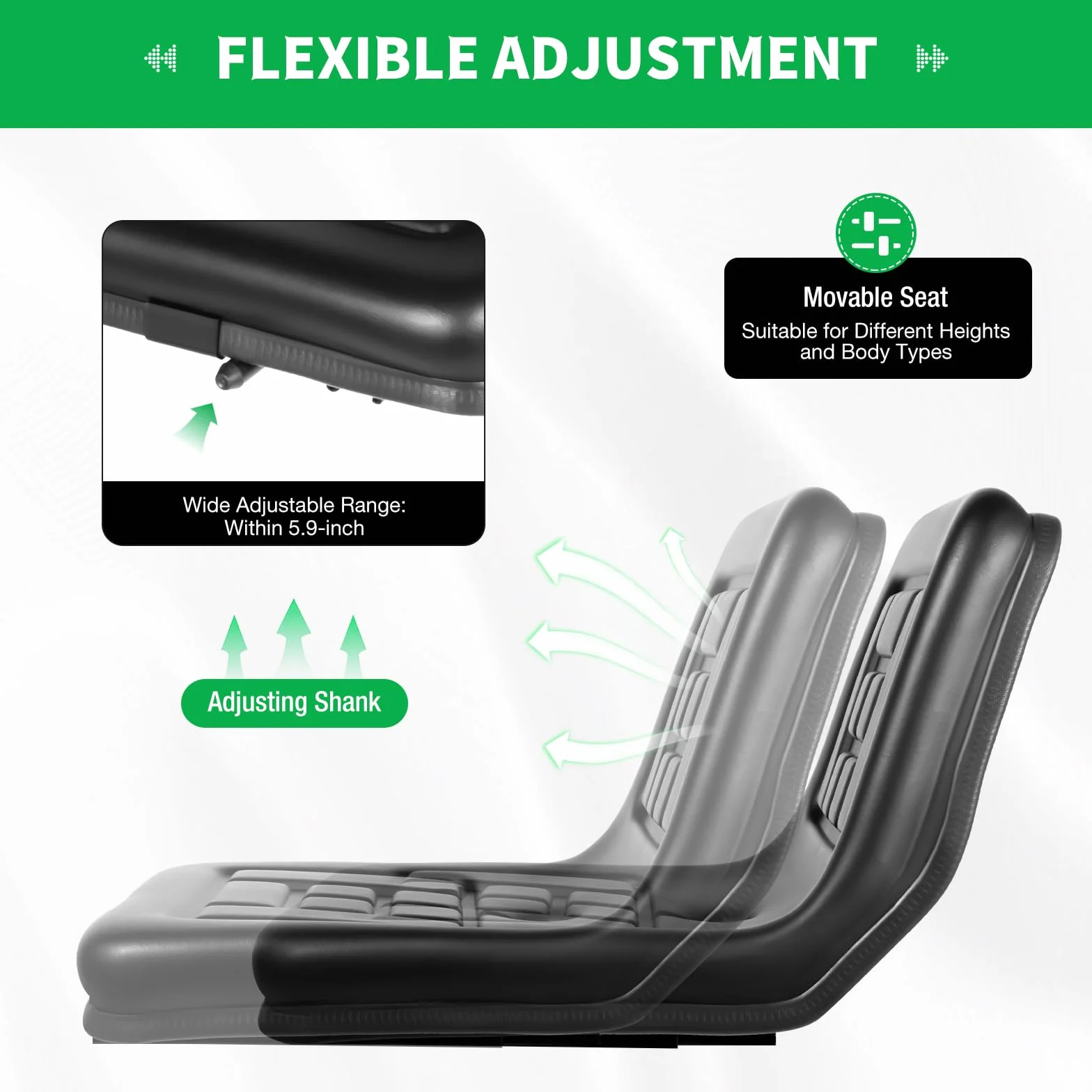 Asiento de tractor, asiento de remolque universal ajustable, asiento elevador transpirable, acolchado de alta elasticidad, adecuado para carretillas elevadoras, excavadoras, cortacéspedes, volquetes,