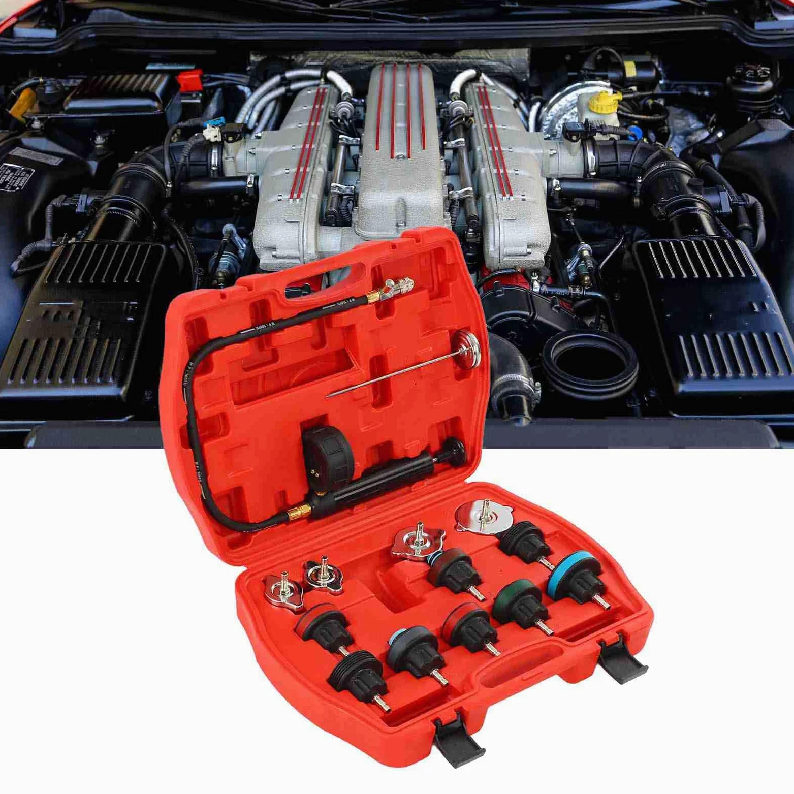 Kit de prueba de presión del refrigerante del radiador |Detector de fugas del de refrigeración con adaptadores |Compatible con Clase M, W123, W124, W126, W201.