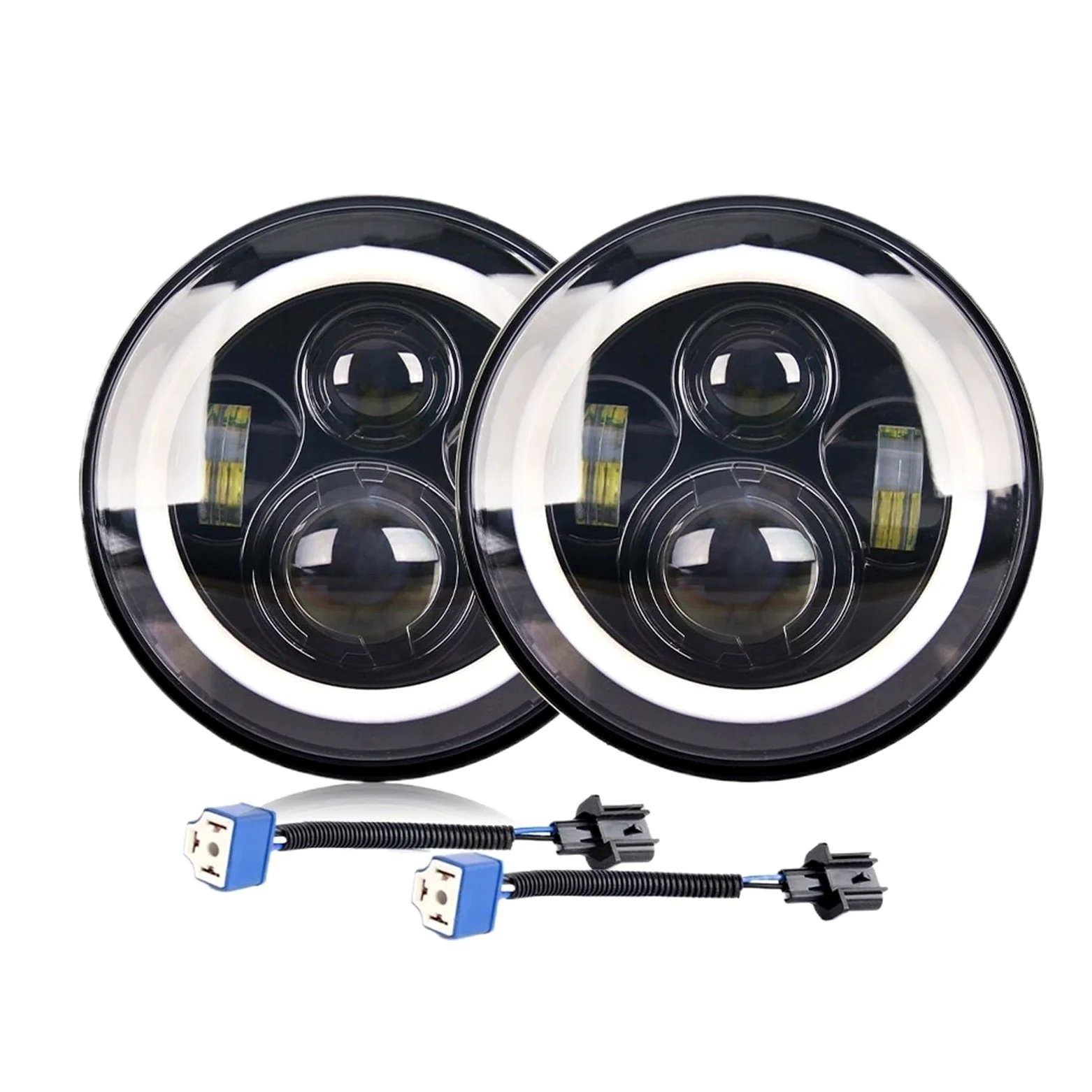 Bombilla para coche 80W coche Led H4 7 pulgadas accesorios de coche Angel Eyes DOT E9 4X4 7 "LED faro Hi-Lo DRL 12V 24V Bombilla Coche