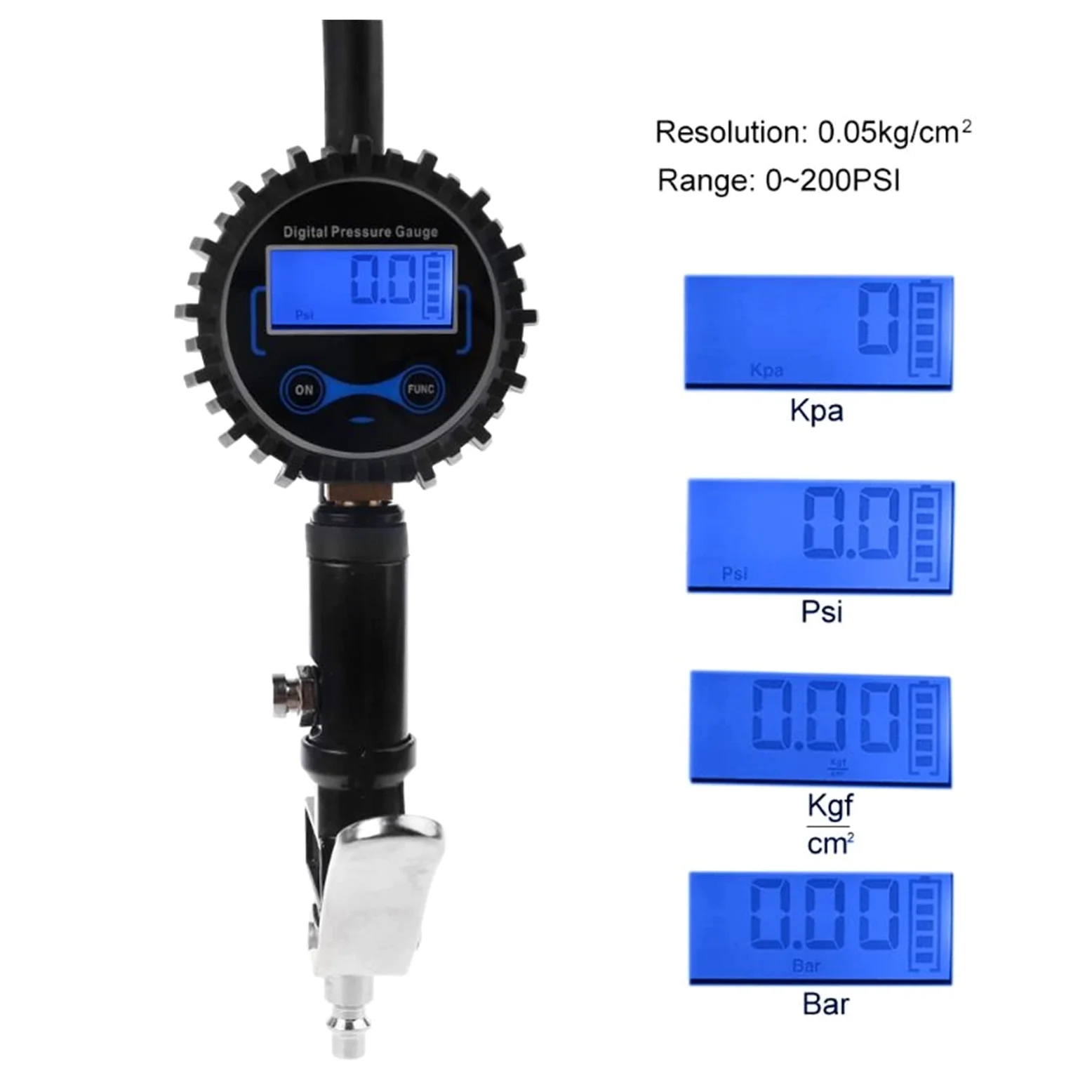HMTE Inflador de neumáticos Digital con manómetro 200 PSI Mandril de Aire Apto para camión/Coche/Bicicleta