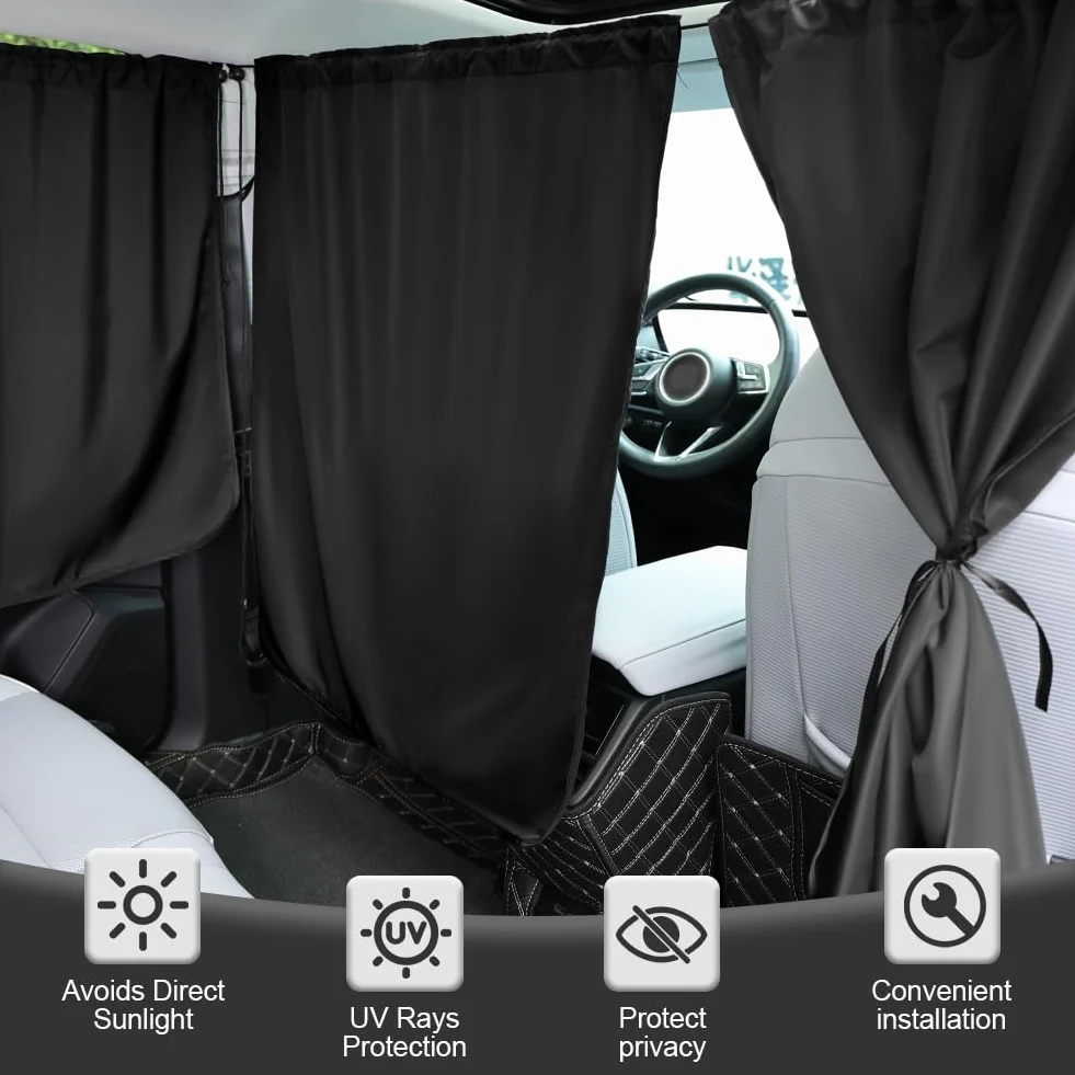 Cortinas Divisorias de Coche, 140*80CM Cortina para Automóvil para Privacidad, Incluye 1 Cortina de Asiento y 2 Cortinas Laterales, Desmontable, Aplicable a Sedán, SUV
