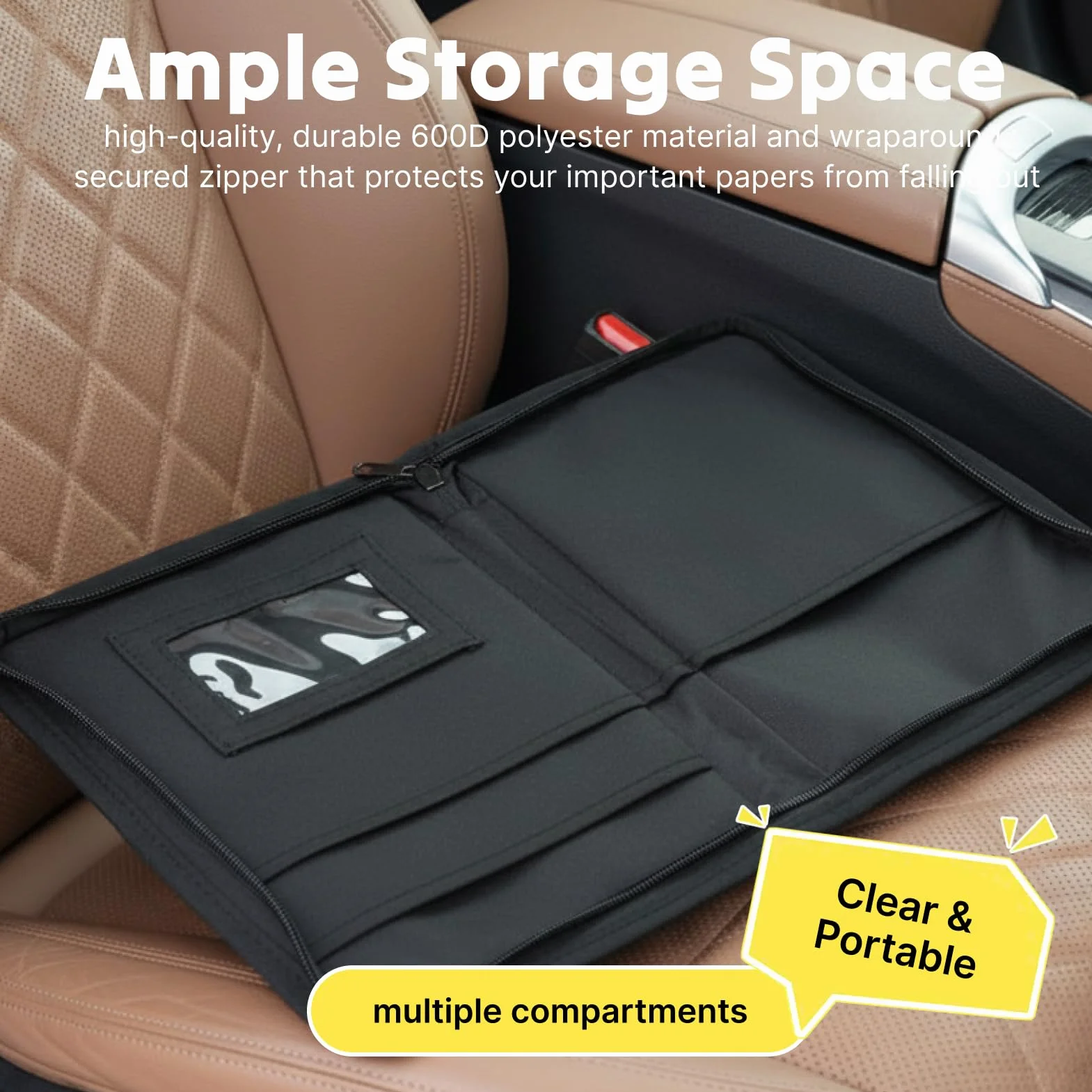 Carpeta de Coche Organizador de Guantera A5, Porta Documentos Coche con Cremallera, Portadocumentos A5 con Múltiples Compartimentos para Papeles del Vehículo