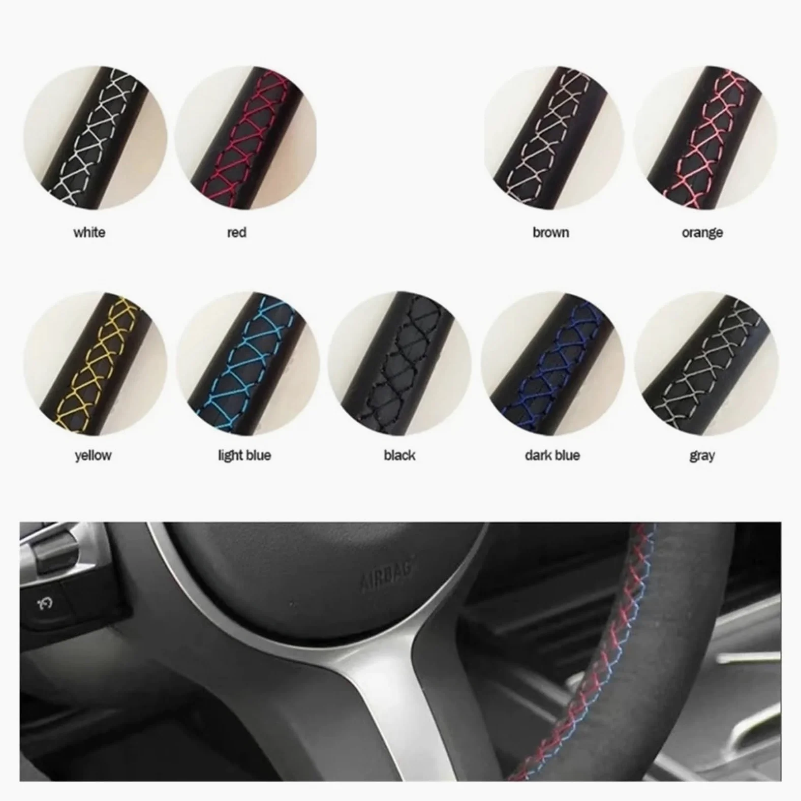Protector Cubierta Volante Funda de Volante de Cuero de Gamuza Cosida A Mano para Benz para W176 W246 para Clase A para Clase C W204 C117 C218 X218 W212 C207 A207(Yellow Thread)