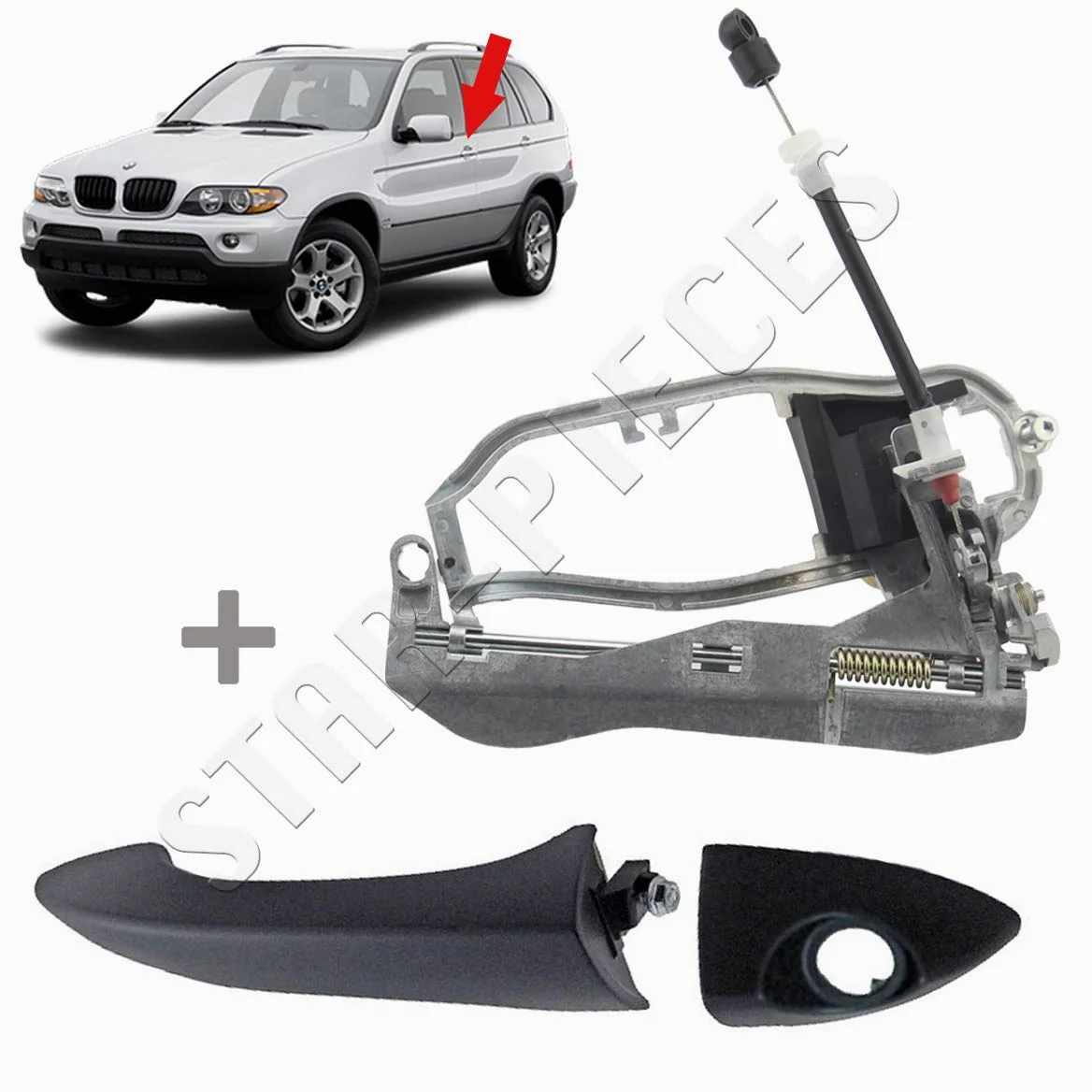 STARKIT PERFORMANCE Mecanismo completo + maneta de puerta compatibles para BMW X5 E53 (1999-2006) manilla exterior | DELANTERO IZQUIERDO (lado conductor) 51218243615 | 8243615 | 51218243617