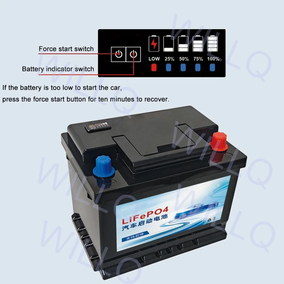 Batería Litio Recargable para automóvil Arranque y Parada 12V 50Ah 60Ah 70Ah 80Ah 90Ah 100Ah 110Ah batería LiFePO4 automotriz de Alto Rendimiento sin Mantenimiento