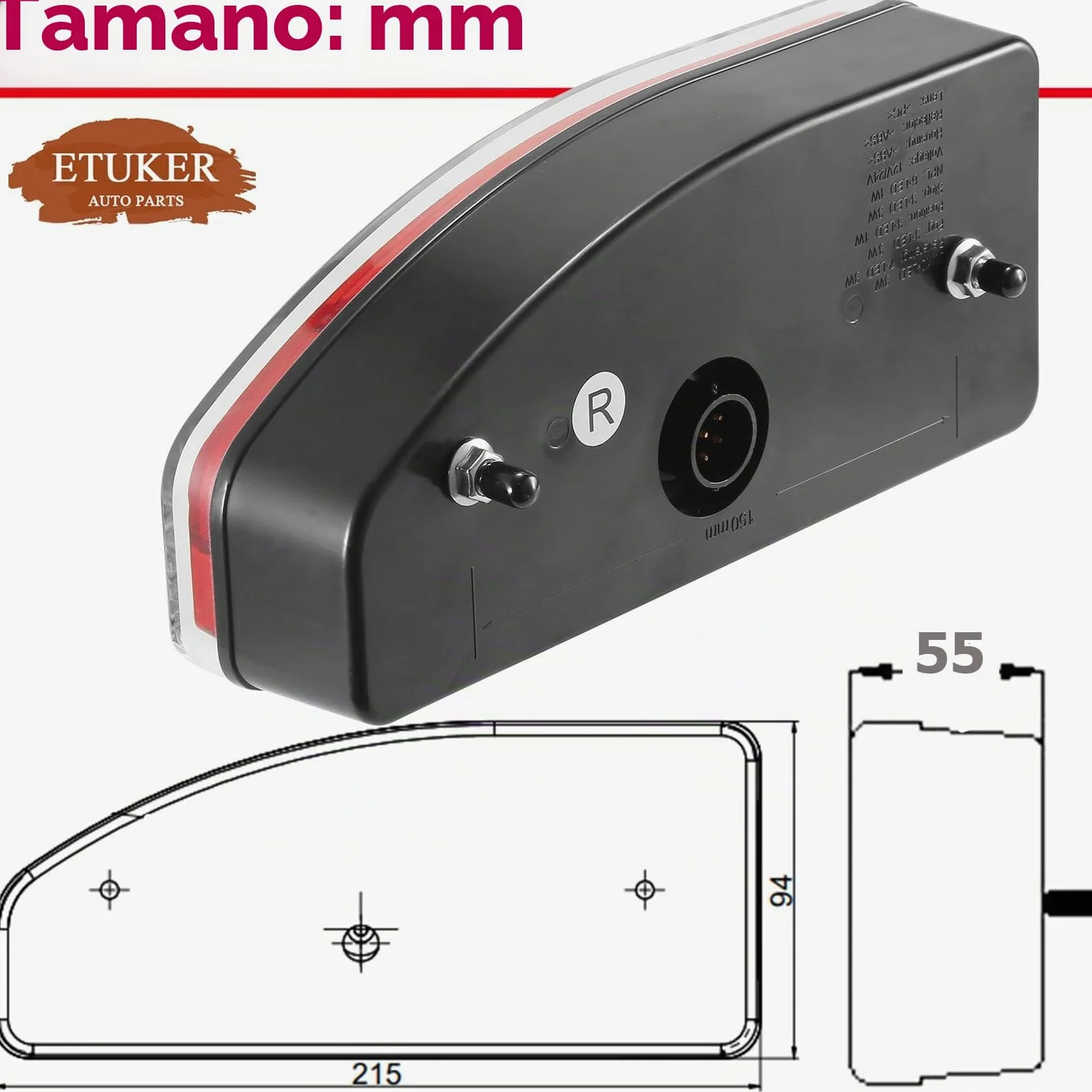 Pilotos Traseros Remolque 13pines LED 12/24V Homologados 7Funcione Luz Antiniebla/Piloto Marcha Atrás/Luces de Matrícula