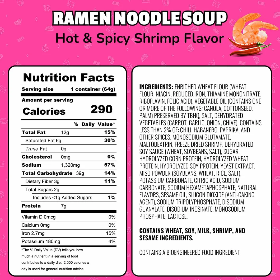 Maruchan Instant Lunch Hot and Spicy Shrimp 2.25 oz Pack of 12