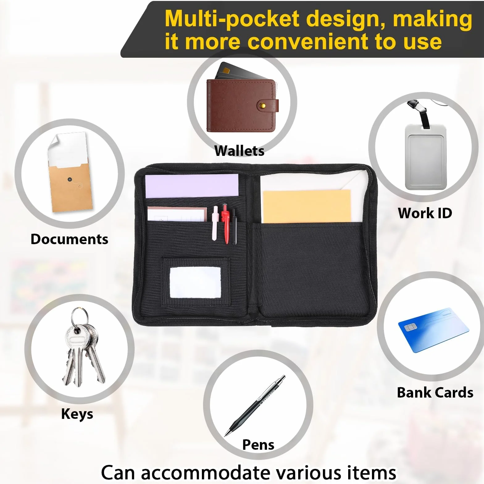 Cartera Organizadora de Guantera Portátil Coche, Carpeta Documentación Múltiples Bolsillos para Registro y Seguro de Coche