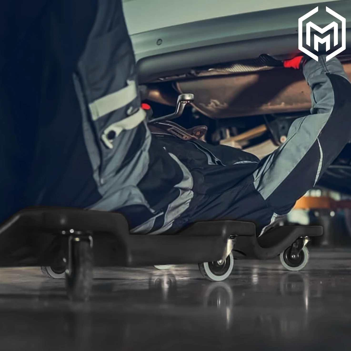 M-AUTO Enredadera mecánica con reposacabezas Acolchado, bandejas de Herramientas Dobles para reparación de Trabajos de cochera, Taller y reparación de automóviles, Carrito mecánico Ligero de 40