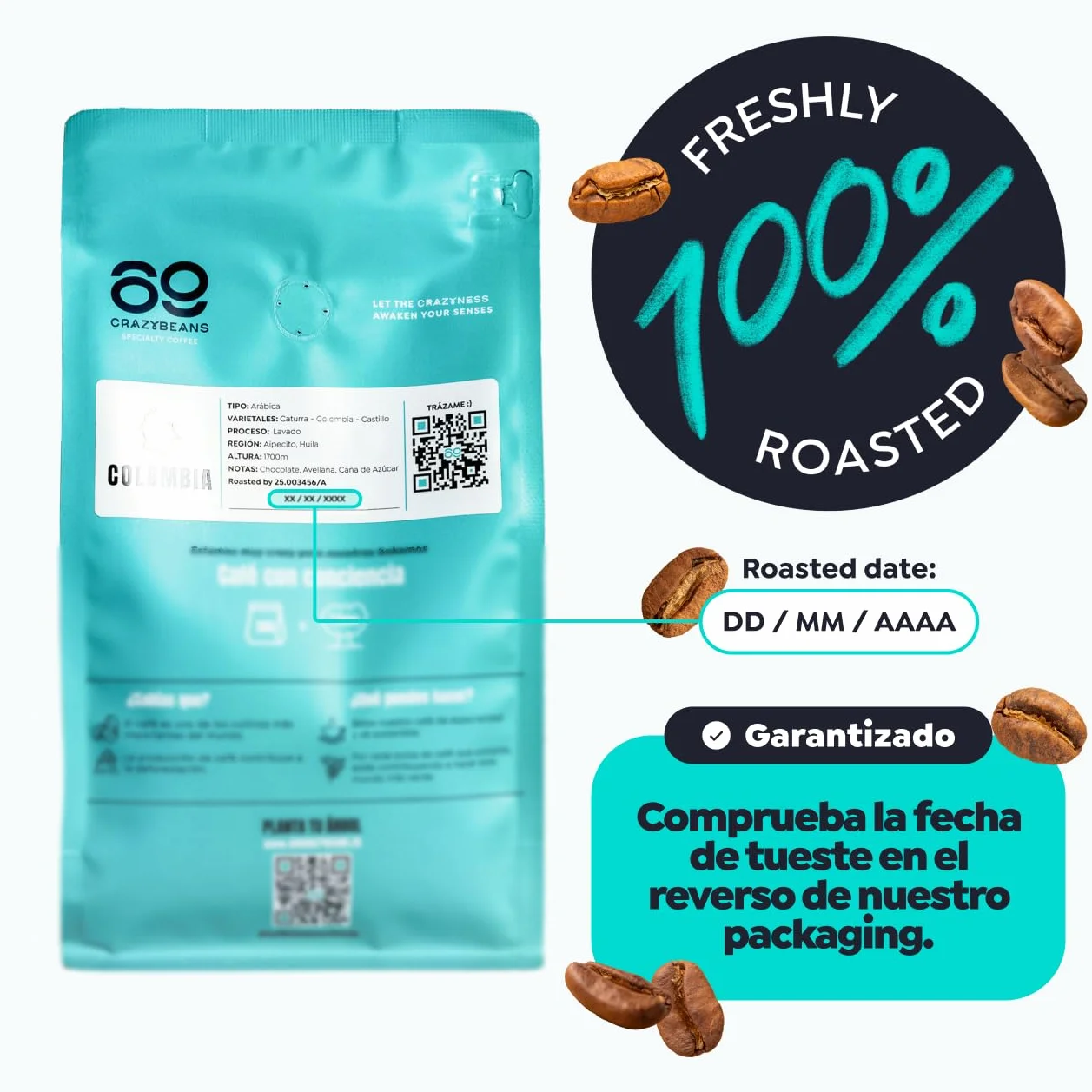 Cafe de Especialidad Colombia 100% Arábica 84 puntos SCA Tueste Natural Artesanal Neiva Huila 500g 69 CrazyBeans