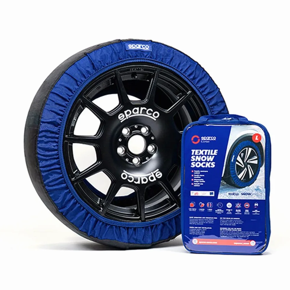 Sparco SnowShield | Juego de 2 cadenas de nieve para coche | Cadenas para nieve fáciles de montar | Silenciosas, duraderas, homologadas y reutilizables (Talla XL)