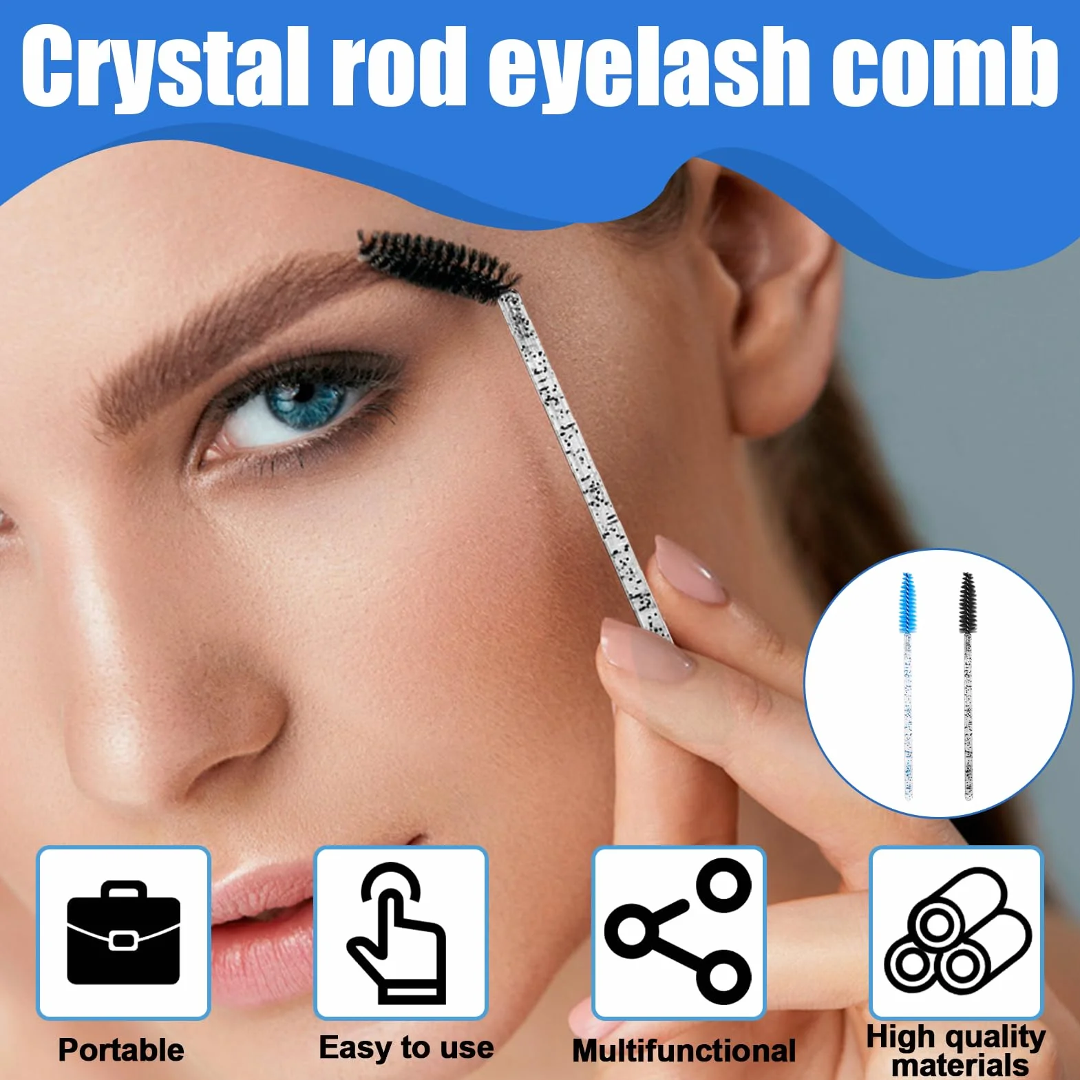 Cepillos desechables para pestañas y aplicador de cejas con mango de cristal