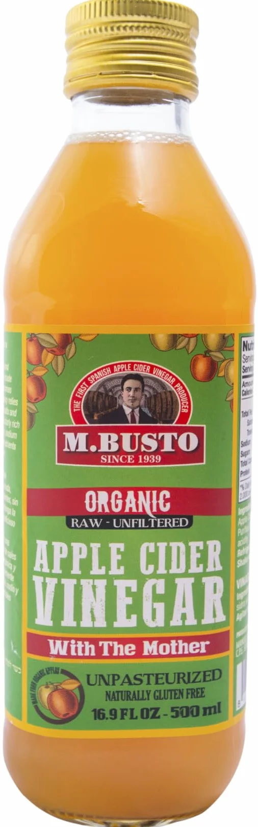 M Busto Vinagre de Sidra Ecológico Sin Pasteurizar Sin Filtrar Sin Gluten 2 x 500 ml