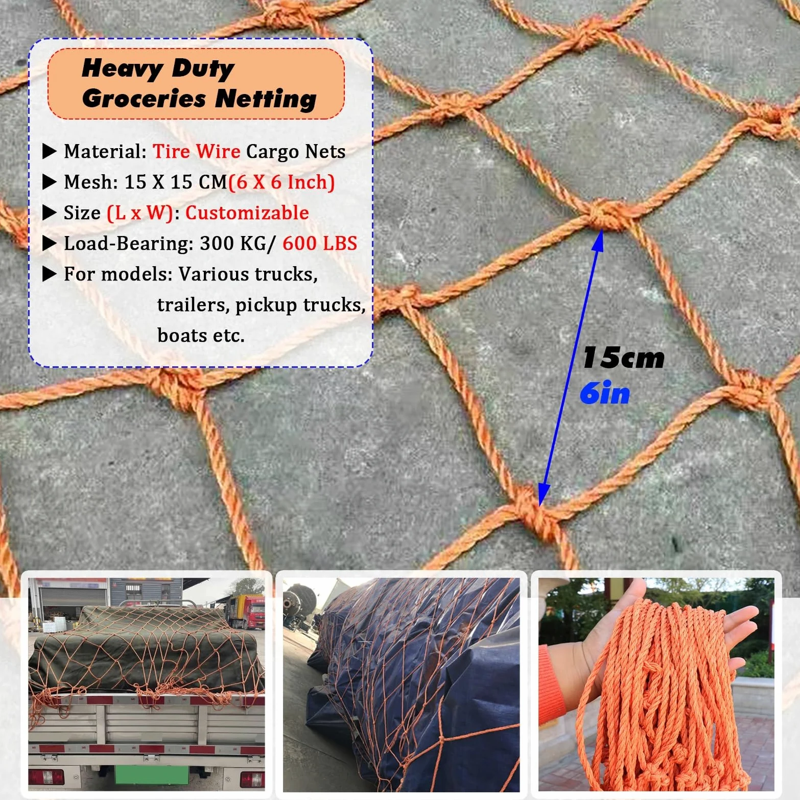 Red Maletero Remolque Seguridad 1 2 3 4 5 6 8 M De Ancho Cubierta De Red De Nylon Anti-UV Para Camioneta Remolque, Red De Seguridad De Carga Para Techo De Garaje Con Orificios Grandes De 15 CM(13x40FT