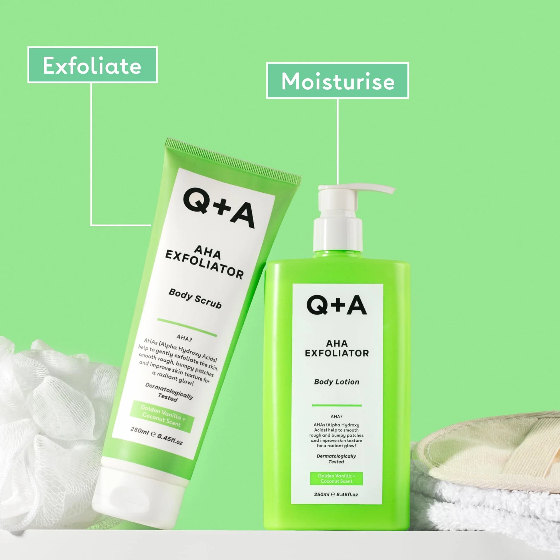 Q+A Exfoliante Corporal AHA 250 ml Ácido Láctico Glicólico