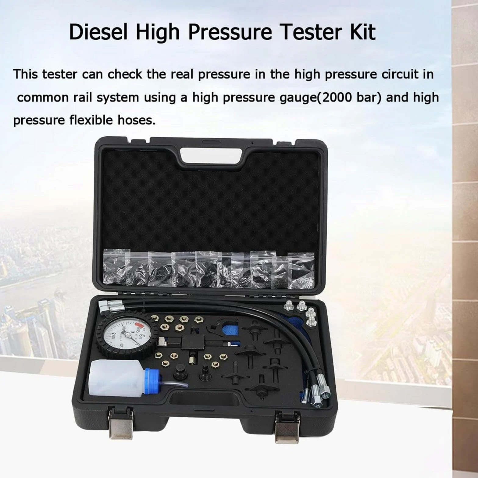 Kit de comprobador de presión de bomba de combustible, herramienta de diagnóstico de gasolina y diésel para prueba de bomba de precisión, comprobación de fugas del inyector