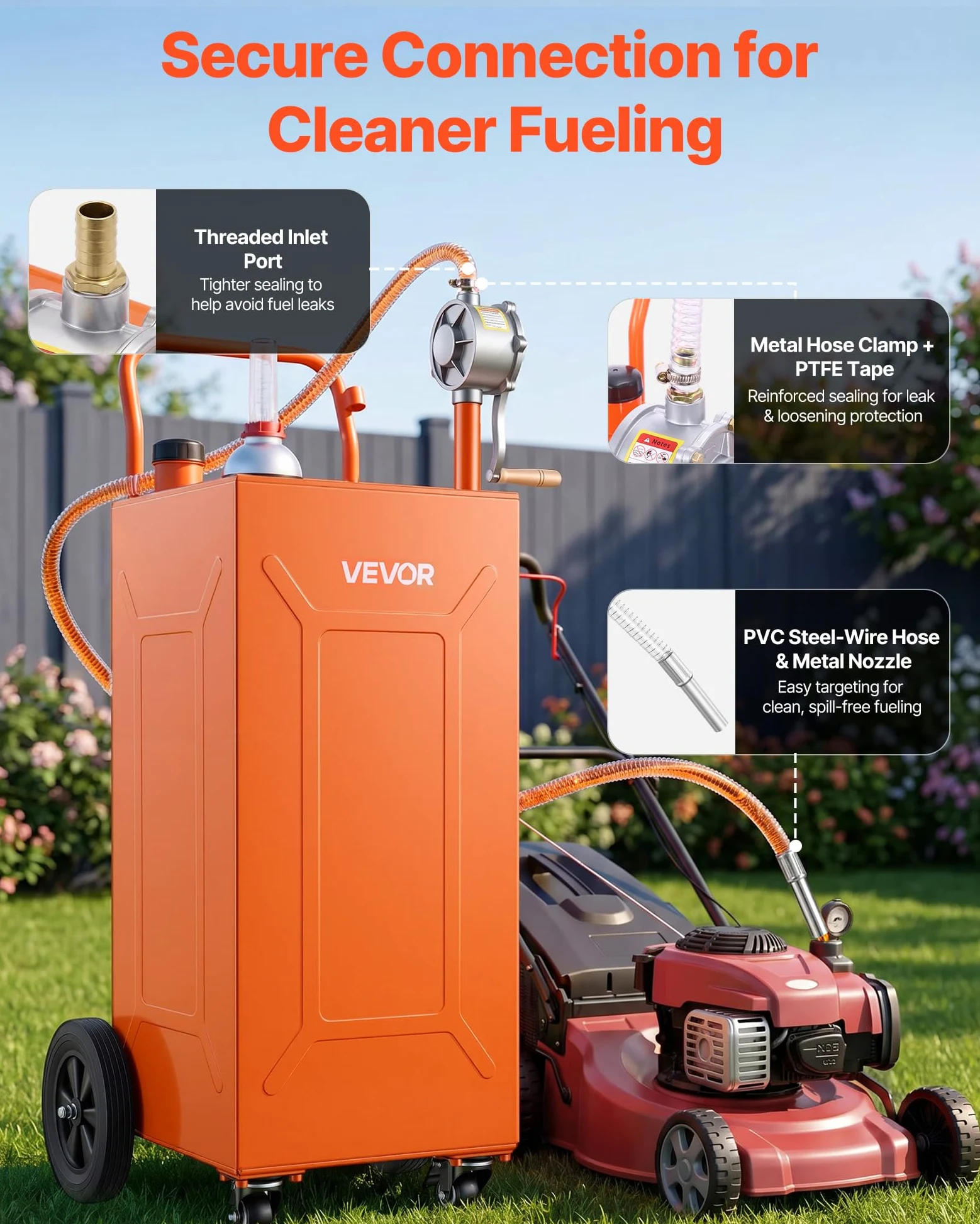 VEVOR Carro de Combustible de 132,5 L con Depósito de Gasolina y Diésel, Tanque de Combustible con Bomba Manual de Trasvase Bidireccional, 4 Ruedas, Acero al Carbono, para Granja, Garaje y Exterior