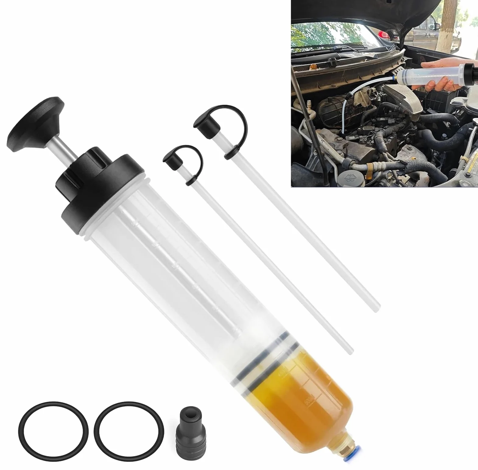 Bomba de jeringa para aceite de coche, extractor de líquido, cambio automático con manguera, 1500 ml, gran capacidad para líquido de frenos(1500ML)