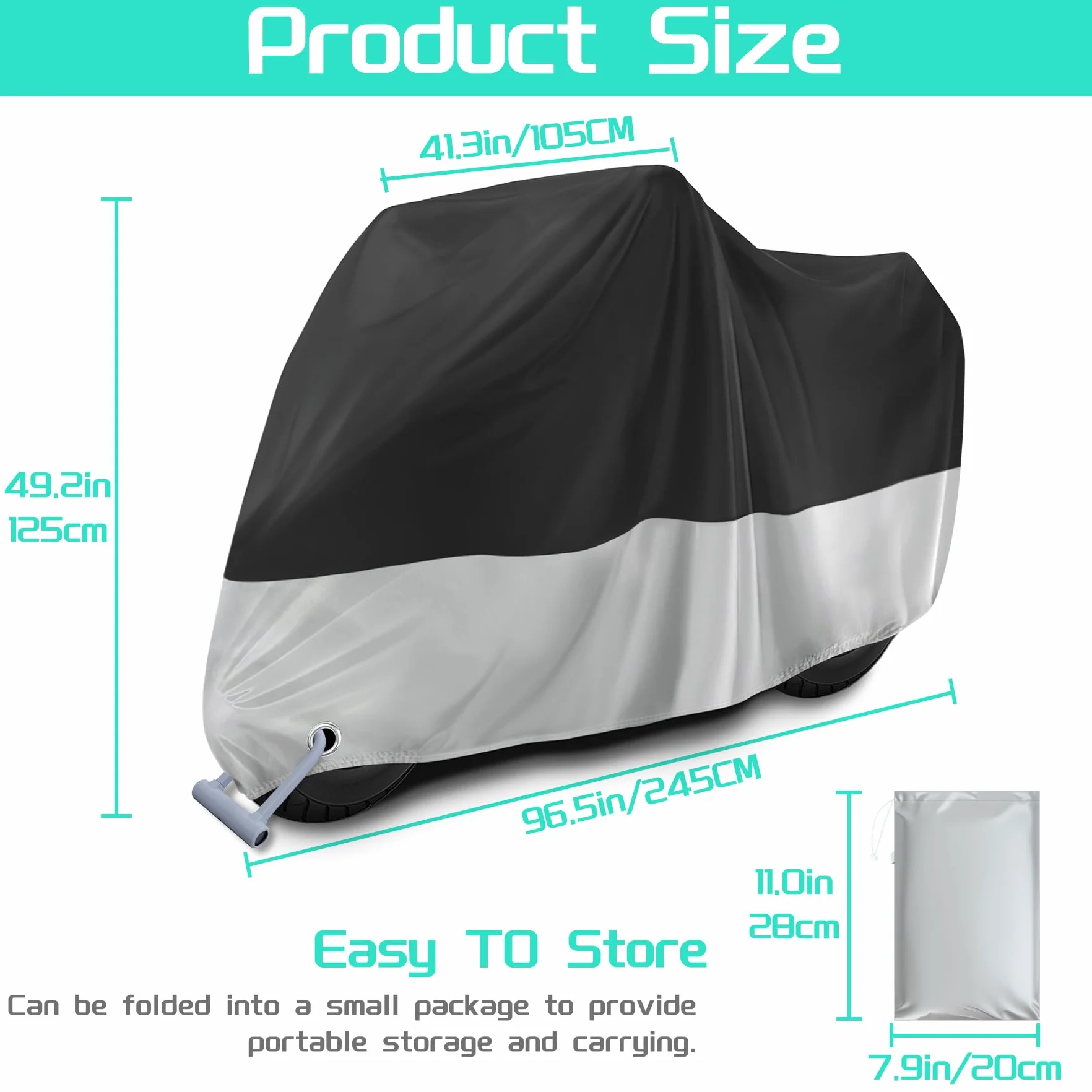 Funda para Moto Impermeable, Cubierta de Moto XXL Exterior Interior para Cubre Scooter Motocicleta, Protectora al Aire Libre a Prueba de Polvo Sol Lluvia Viento Nieve - 245x105x125 cm