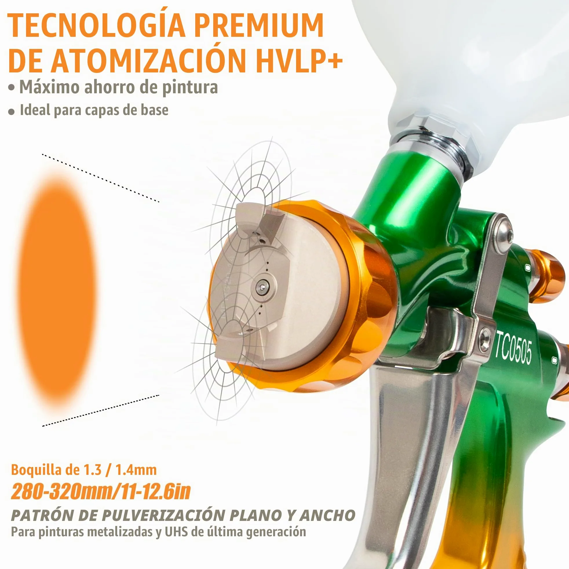 BEETRO Pistola de Pintura HVLP Profesional para Automóviles, 280-320mm Ancho Patrón de Pulverización, 1.3/1.4mm Boquilla, 600ml Capacidad 14CFM 29-32psi
