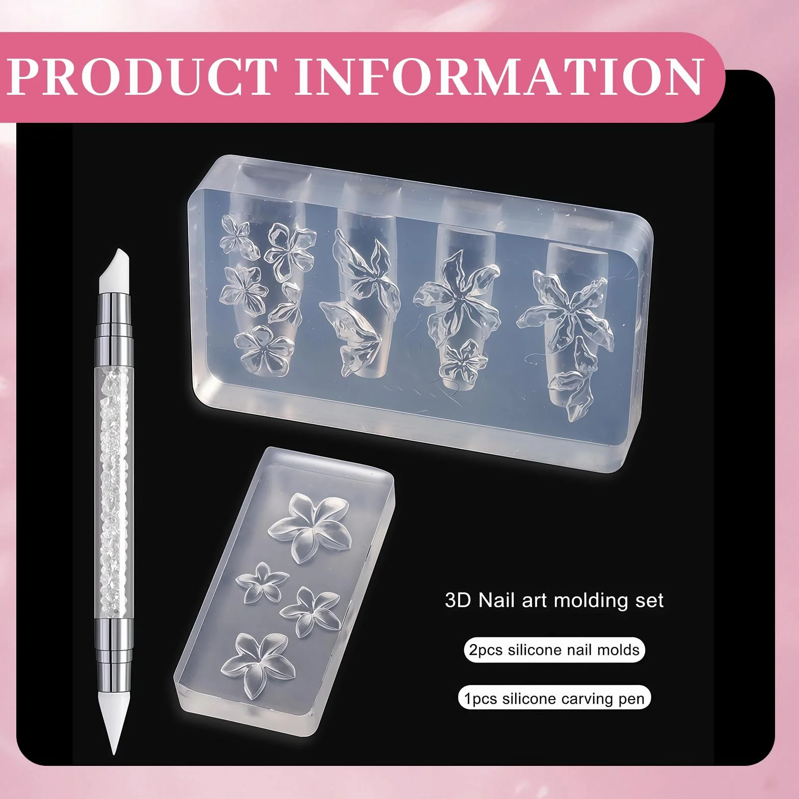 Silicona Molde Para Uñas 2 Piezas Reutilizables Transparente 3D Flores Arte De Uñas Plantillas