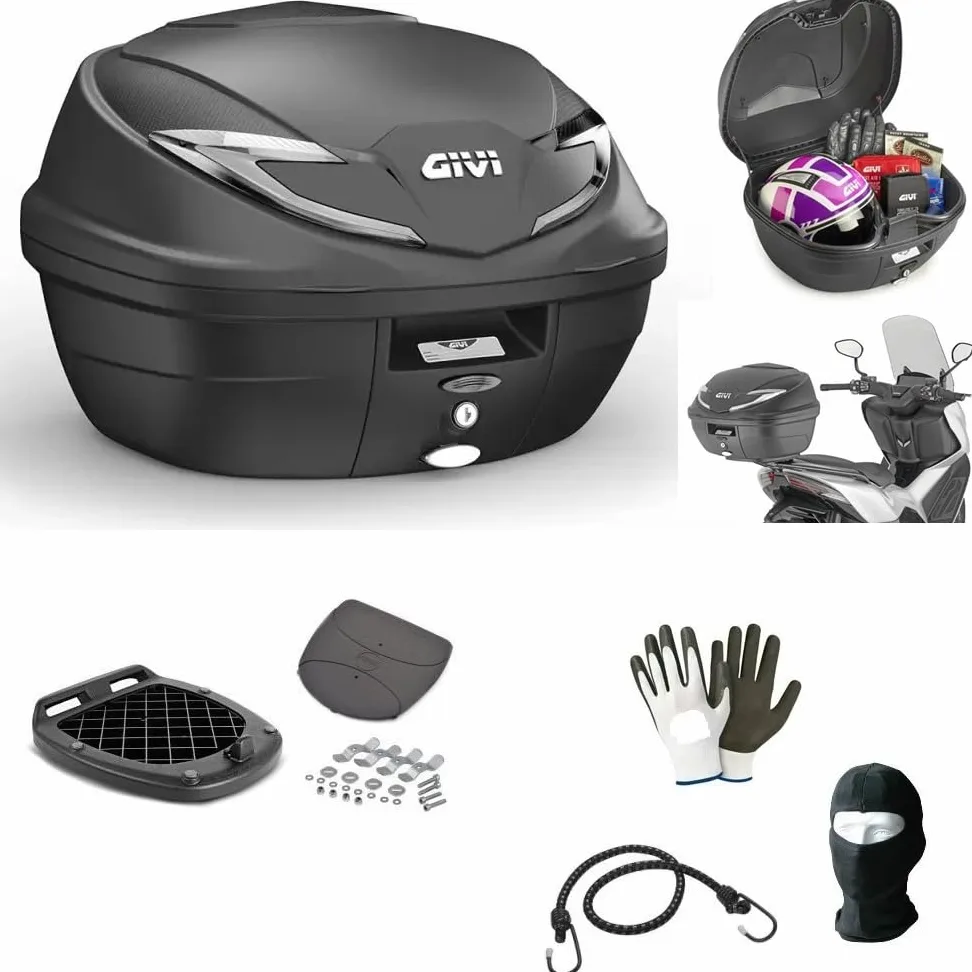Compatible con Yamaha X-MAX 125 BAÚL Top Case B360NT2 Tech Maleta DE 39 litros+Kit DE FIJACIÓN AL PORTAEQUIPAJES Trasero DE Motocicleta TOPCASE+Placa para 2 Cascos