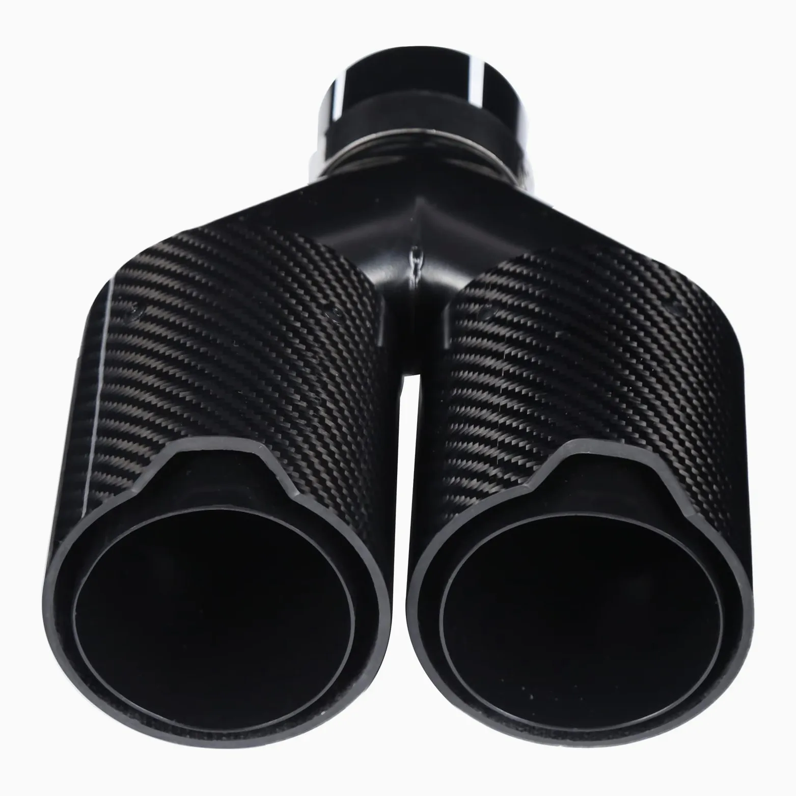 Tip Tubo de escape de acero inoxidable para coche 63‑93 mm en forma de Y 1 entrada 2 salidas Salida doble del lado derecho Cola de escape Fibra de carbono negra para M Performance