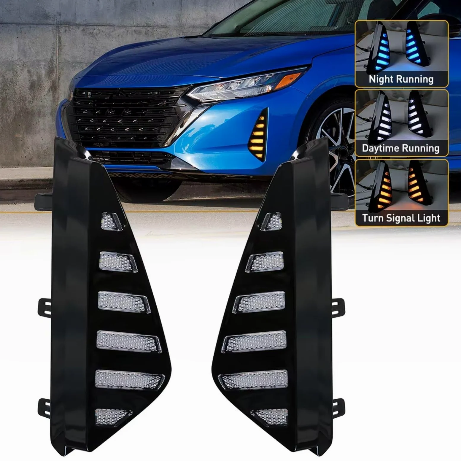Luces Antiniebla Delanteras Para Nissan Para Sentra Para Sylphy 2023 2024 Luces Diurnas Led DRL Señal Vuelta Lámpara Niebla Luces Diurnas 3 Colores 12V