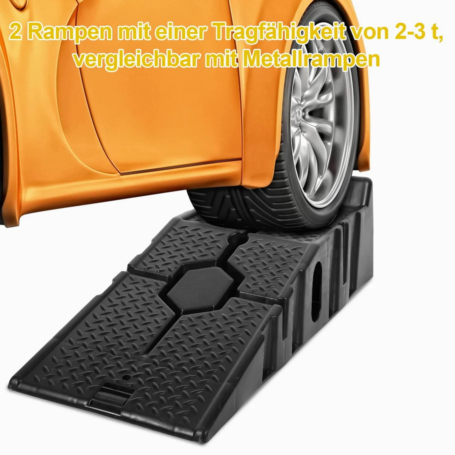 Sonnewelt Juego de 4 rampas de entrada de plástico, 90 cm, rampa de carga pesada de hasta 5000 kg/5T, rampa de entrada para coche, anchura de hasta 330 mm, 90 x 33 x 22 cm
