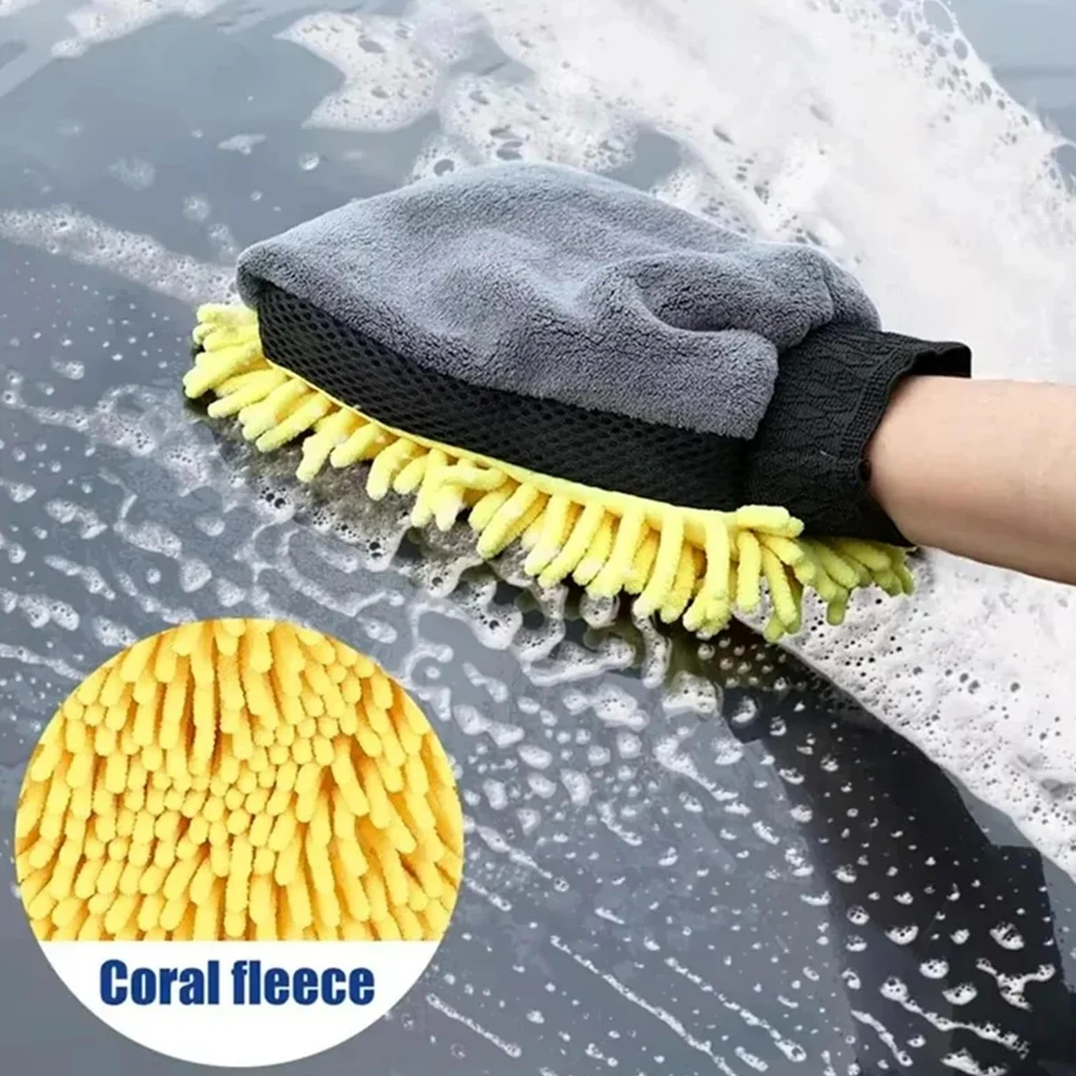 Guante para Lavar El Coche Guantes For Lavado De Coches, Manopla Limpieza Microfibra Resistente Al Agua, Cepillo For Detalles, Guante Doble Cara For El Cuidado del Coche, 1/5 Uds