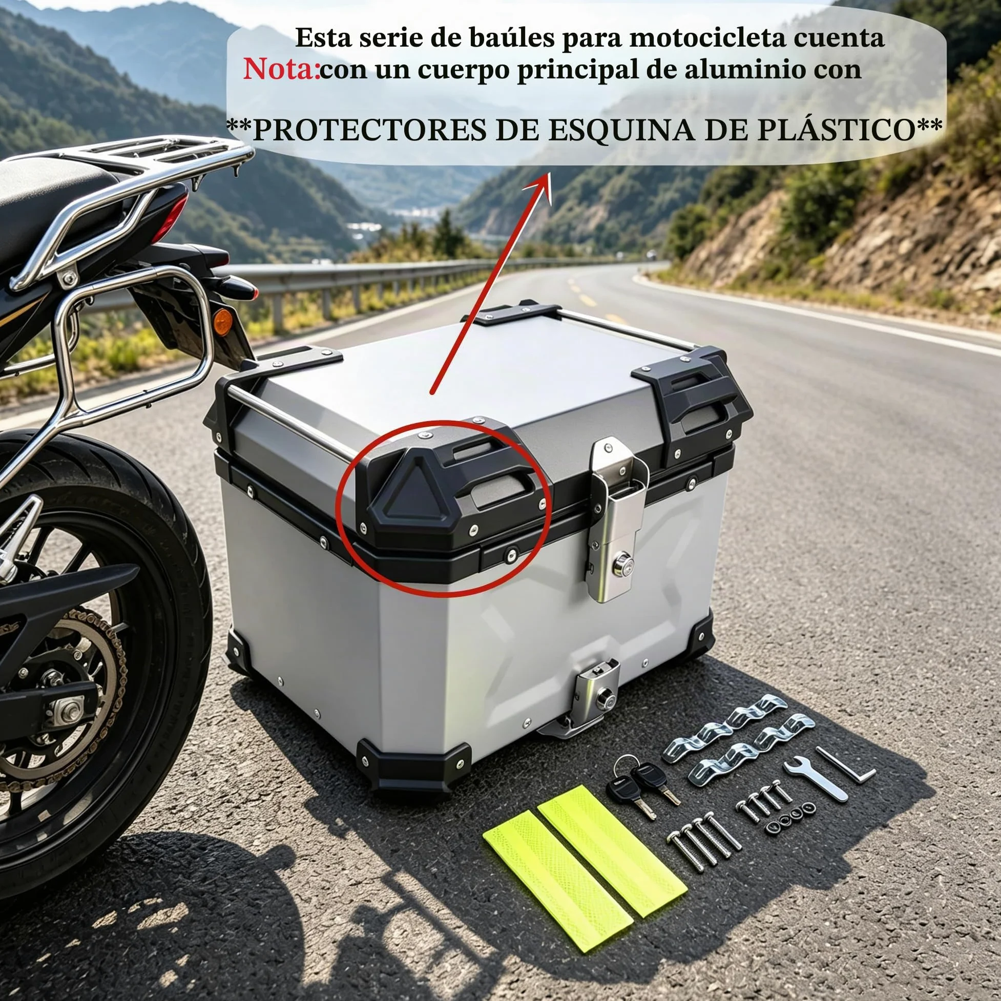 Bisenya 55l Motocicleta Top Case, Aluminio Motocicleta Tour Tail Box con Cerradura De Seguridad Plata Impermeable