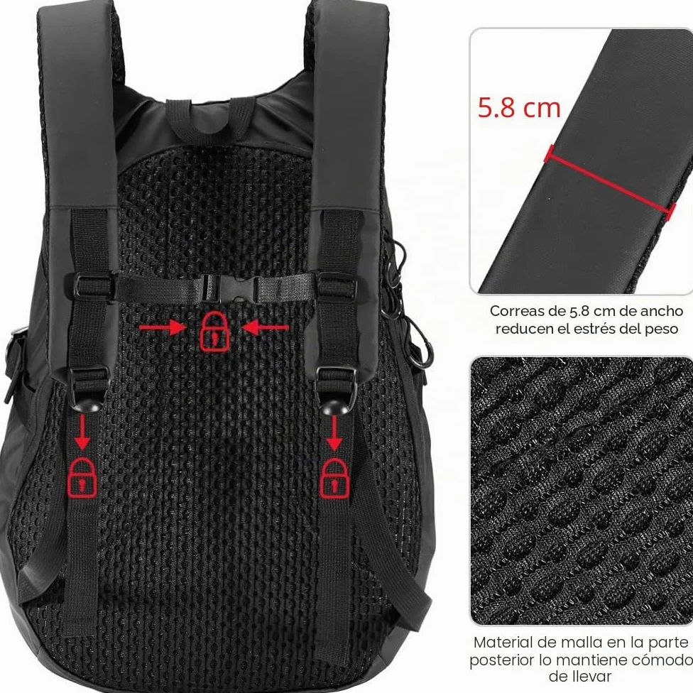 ILM Mochila mujer hombre Multifuncional-Mochila de Motocicleta Bicicleta Escuela Impermeable con Tiras Reflectantes con Gran Capacidad, Negro, Modelo MB01