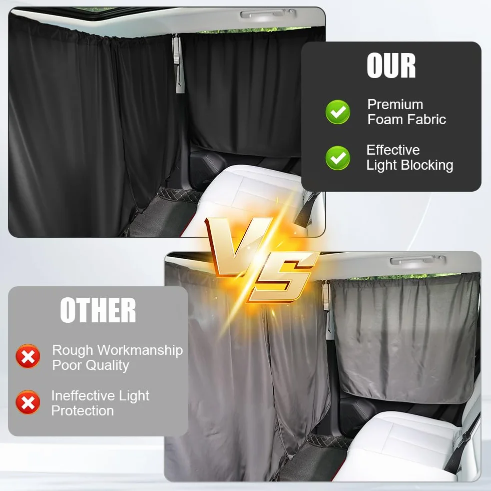 Cortinas Divisorias de Coche, 140*80CM Cortina para Automóvil para Privacidad, Incluye 1 Cortina de Asiento y 2 Cortinas Laterales, Desmontable, Aplicable a Sedán, SUV