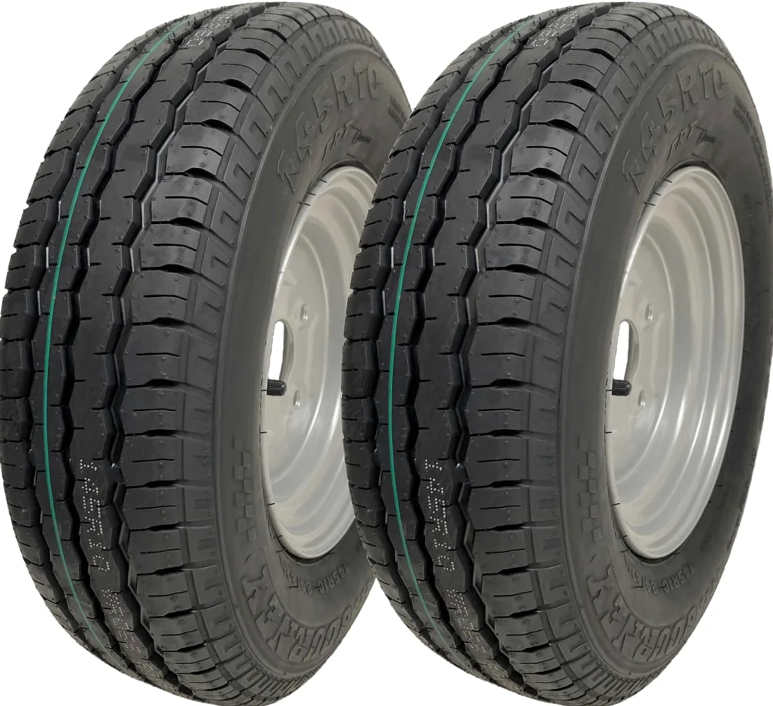 Parnells Juego 2 Ruedas Remolque Completas Alta Velocidad Neumáticos Sin Cámara Wanda Wr068 Radial 145R10 4 Pernos PCD 100mm Carga 430kg 65psi