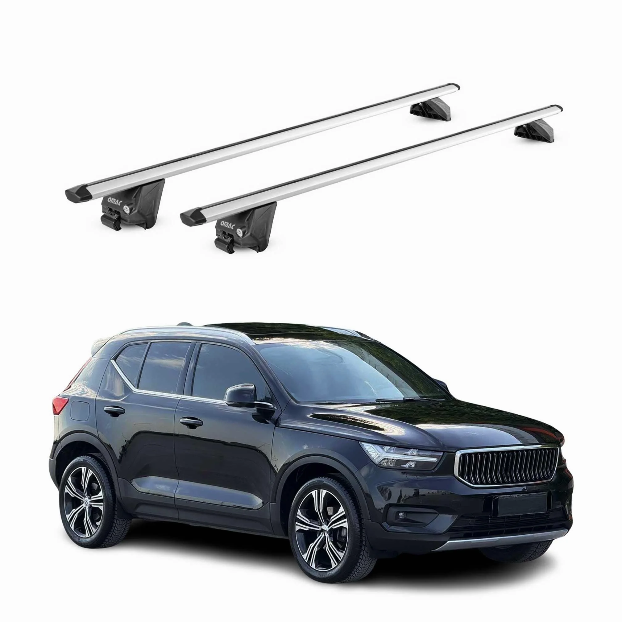 OMAC Barras de Techo Aluminio TÜV geprüft para Volvo XC40 2018-2026 – para Barras Integradas – T Nut – MAX 100 kg – 2 Schlösser Plata