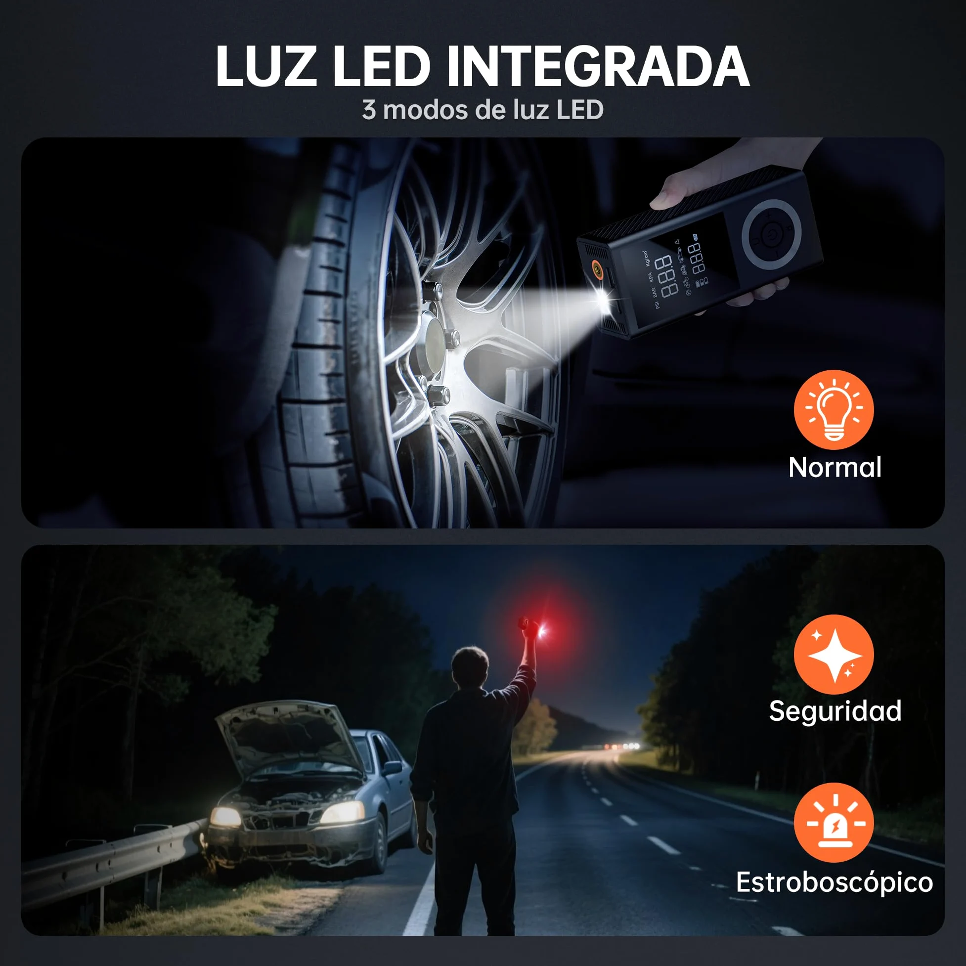 Inflador de Neumáticos 150 PSI – Compresor de Aire Portátil e Inalámbrico con Pantalla Digital, Luz LED, Apagado Automático y Batería Recargable 10000 mAh para Coche, Moto y Bicicleta