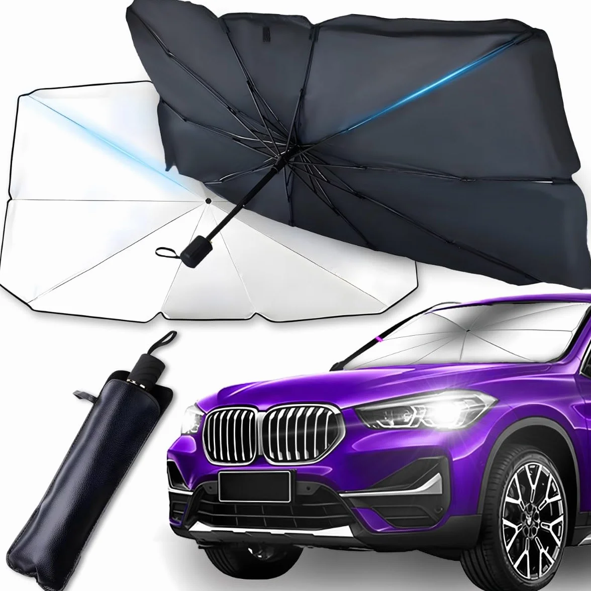 Retoo Parasol Coche 123x65 Cm, Parasol Plegable para Parabrisas, Protección Solar UV, Mango Flexible, Sombrilla Coche Delantera Universal para Interior