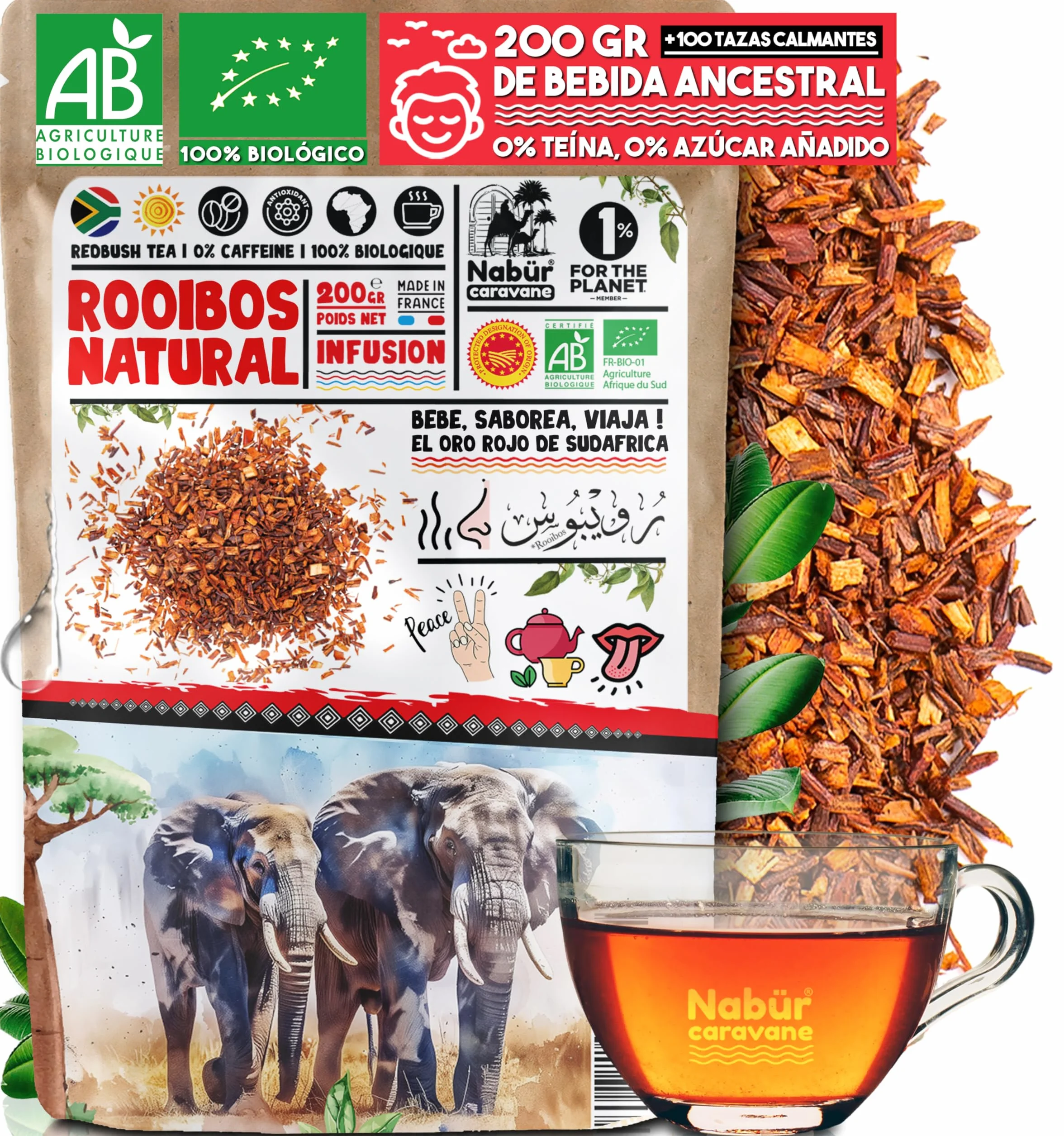 Rooibos Biologico Sfuso Bio 200g Tè Rosso Antiossidante 0% Teina Caffeina Nabür