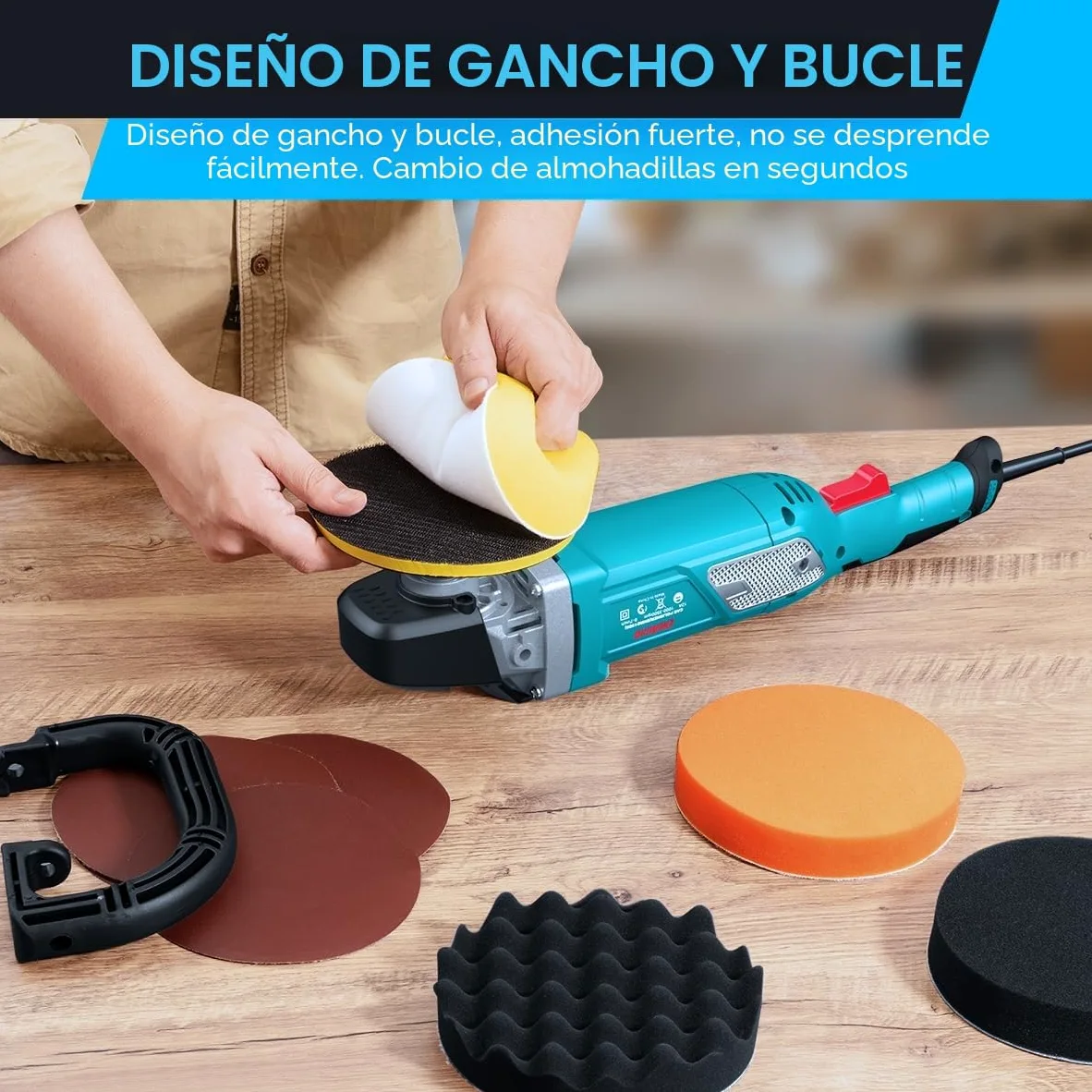 ENEACRO Pulidora Coche 1800W Velocidad Variable Pantalla LCD Plato Apoyo 150/180mm Mangos Desmontables