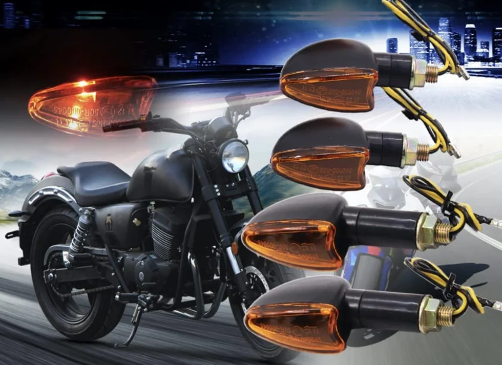 intermitentes moto, 12V, 2 mango corto y 2 mango largo, flechas universales para intermitente moto pequeña, para ATV, Scooter, Quad Cruiser, todoterreno, Color ámbar (4)