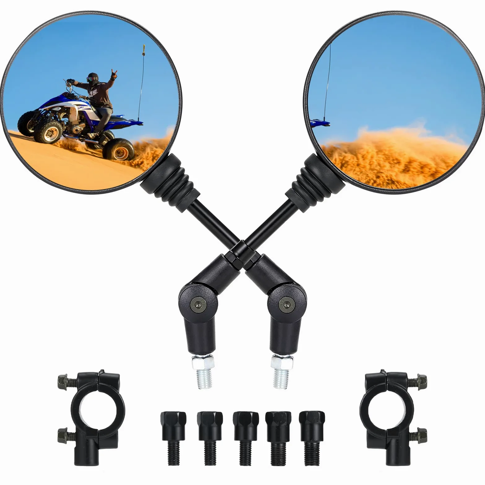 Espejos de motocicleta con soporte de manillar de 7/8 pulgadas, espejos ATV compatibles con ATV, motocicleta, scooter, ciclomotor, moto de nieve, Polaris, Sportsman, Dirt Bike, Cruiser Chopper