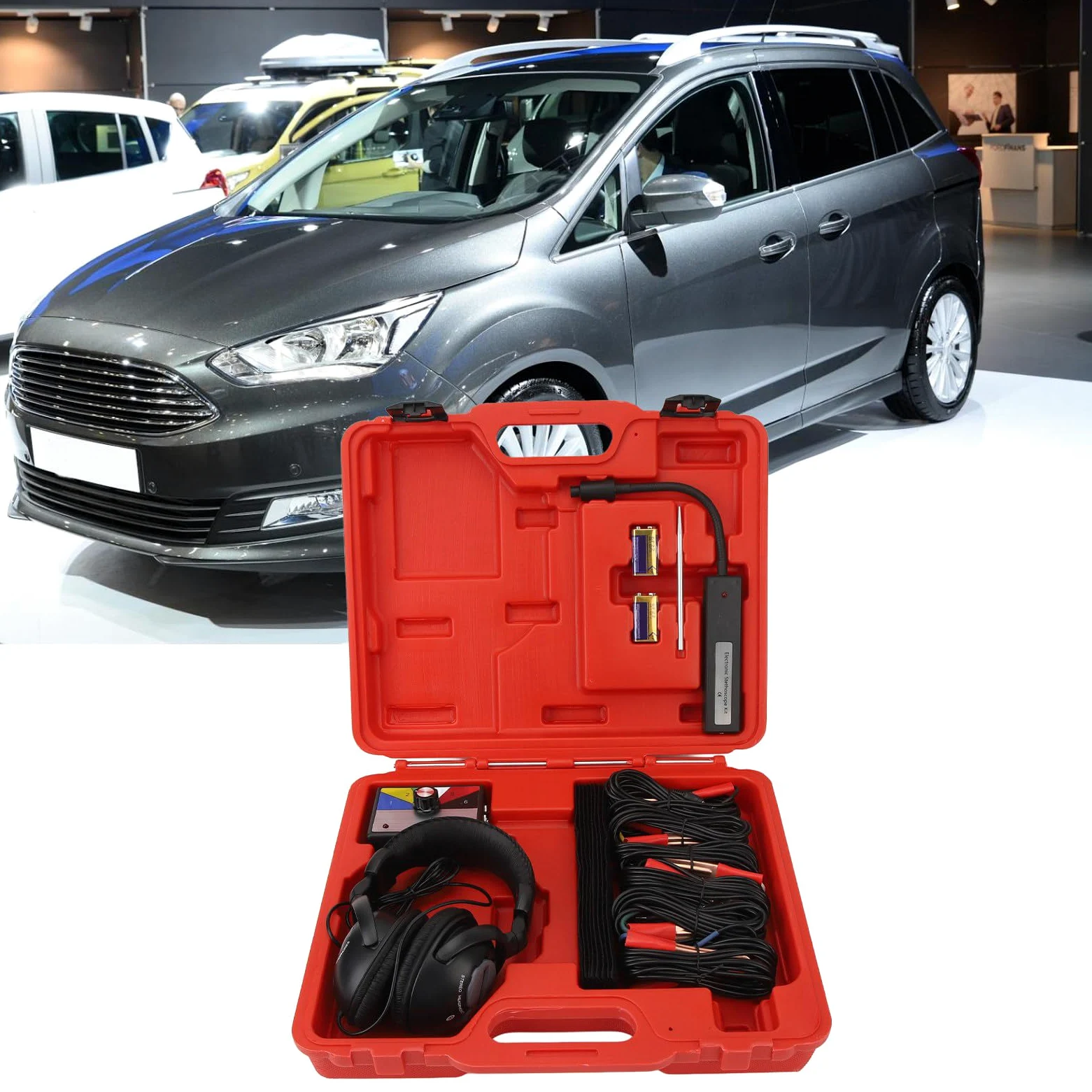 Herramienta de Diagnóstico del Oído del Chasis, Kit de Estetoscopio Electrónico, Herramienta Mecánica de Alcance Diagnóstico Preciso Ruido del Motor Antiinterferencias de 6 Canales