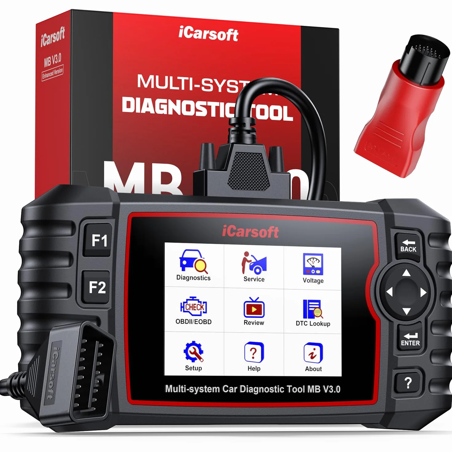 iCarsoft MB V3.0 OBD2 Máquina Diagnosis Coche para Ben.z/Sprinter/Smart, Escáner de Todo el Sistema, 35 Funciones Reinicio, Prueba Bidireccional, Vin Automático, con Adaptador Ben.z 38 Pines