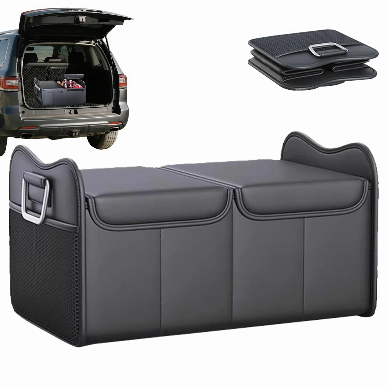 Organizador de maletero para coche, organizador de carga de coche con | , de almacenamiento plegable grande, accesorios de vehículo para asiento trasero, RV, camión, automóvil, SUV, mujer